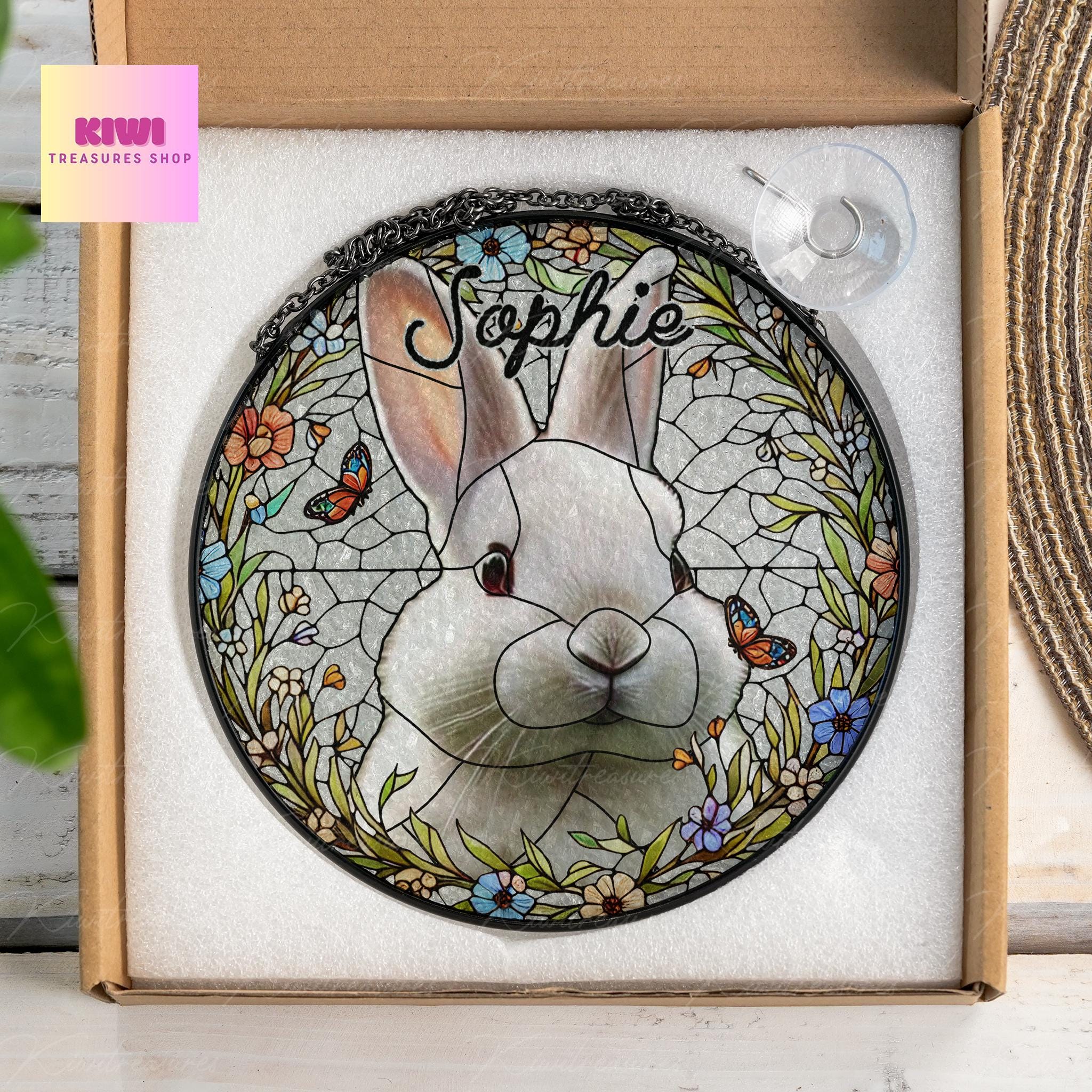 Custom Bunny Portrait Glass Suncatcher, Glass Bunny Memorial, Custom Pet Bunny Rabbit Portrait from Photo, Sympathy Gift, Gift For Bunny Mom