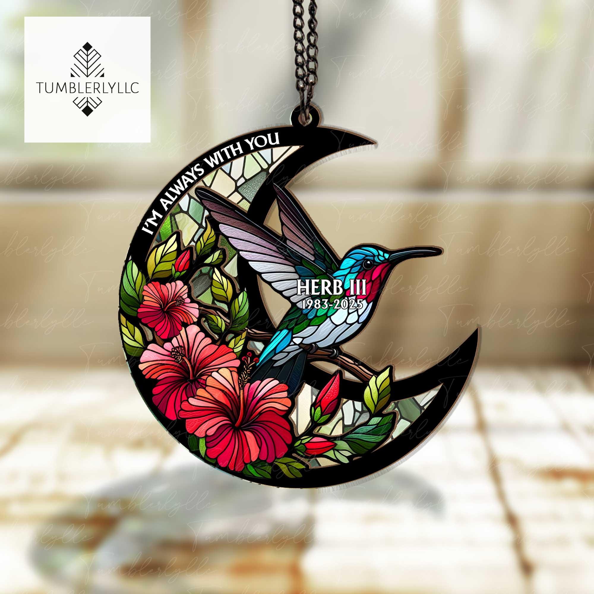 Personalized Suncatcher Ornament, Hummingbird & Hibiscus ornament Piece, In Loving Memory Treasure, Perfect for Hummingbird Lovers