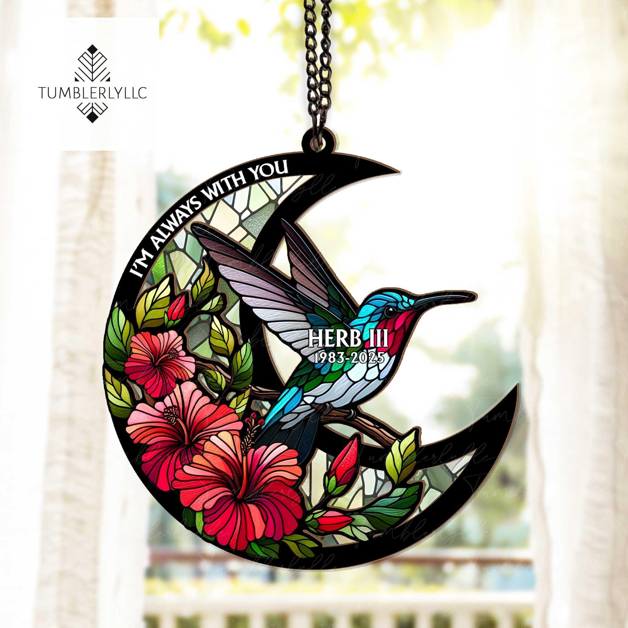 Personalized Suncatcher Ornament, Hummingbird & Hibiscus ornament Piece, In Loving Memory Treasure, Perfect for Hummingbird Lovers