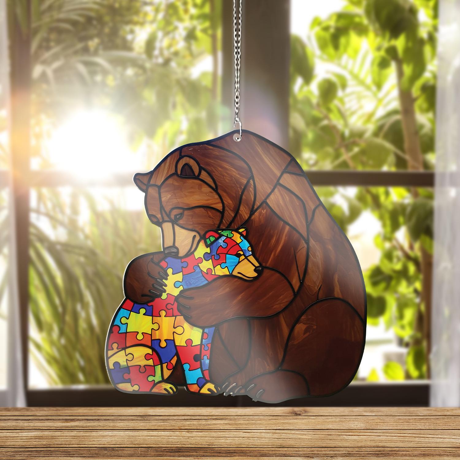 Autism Bear Mommy And Baby ACRYLIC Window Hanging, Bear Mom Decor, Autism Mom Gift, Autism Awareness Gift, Austim Month, Gift For Autism Mom