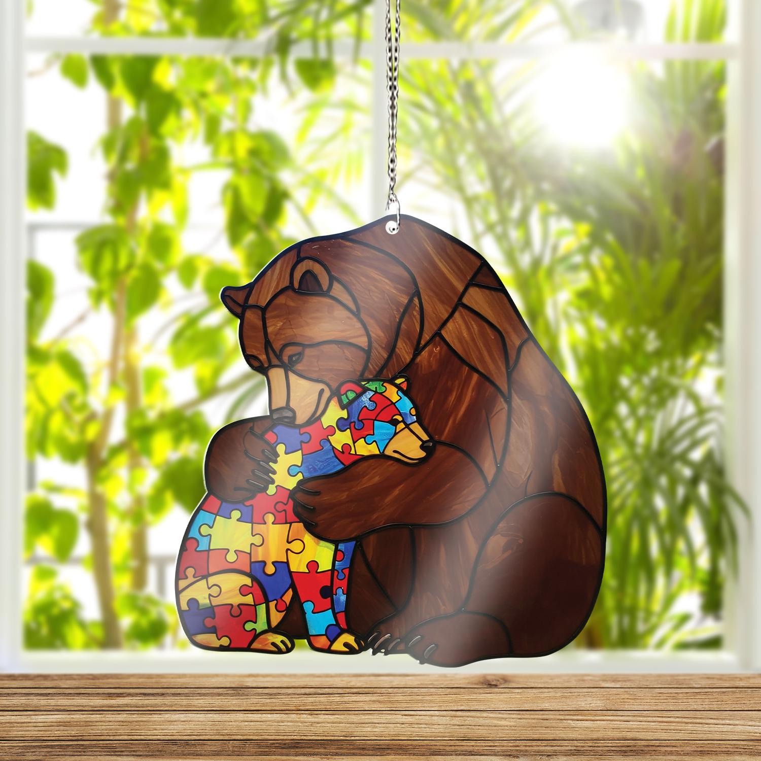 Autism Bear Mommy And Baby ACRYLIC Window Hanging, Bear Mom Decor, Autism Mom Gift, Autism Awareness Gift, Austim Month, Gift For Autism Mom