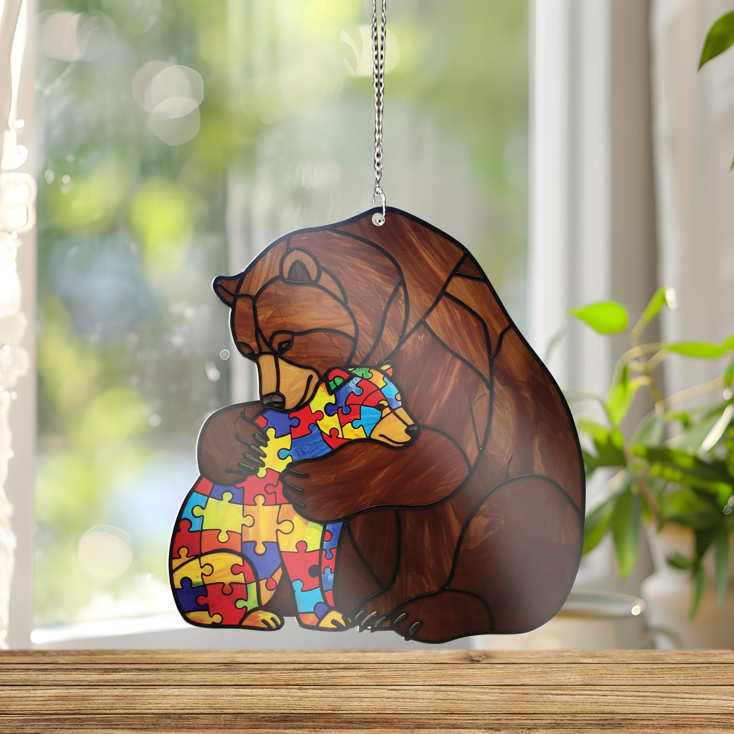 Autism Bear Mommy And Baby ACRYLIC Window Hanging, Bear Mom Decor, Autism Mom Gift, Autism Awareness Gift, Austim Month, Gift For Autism Mom