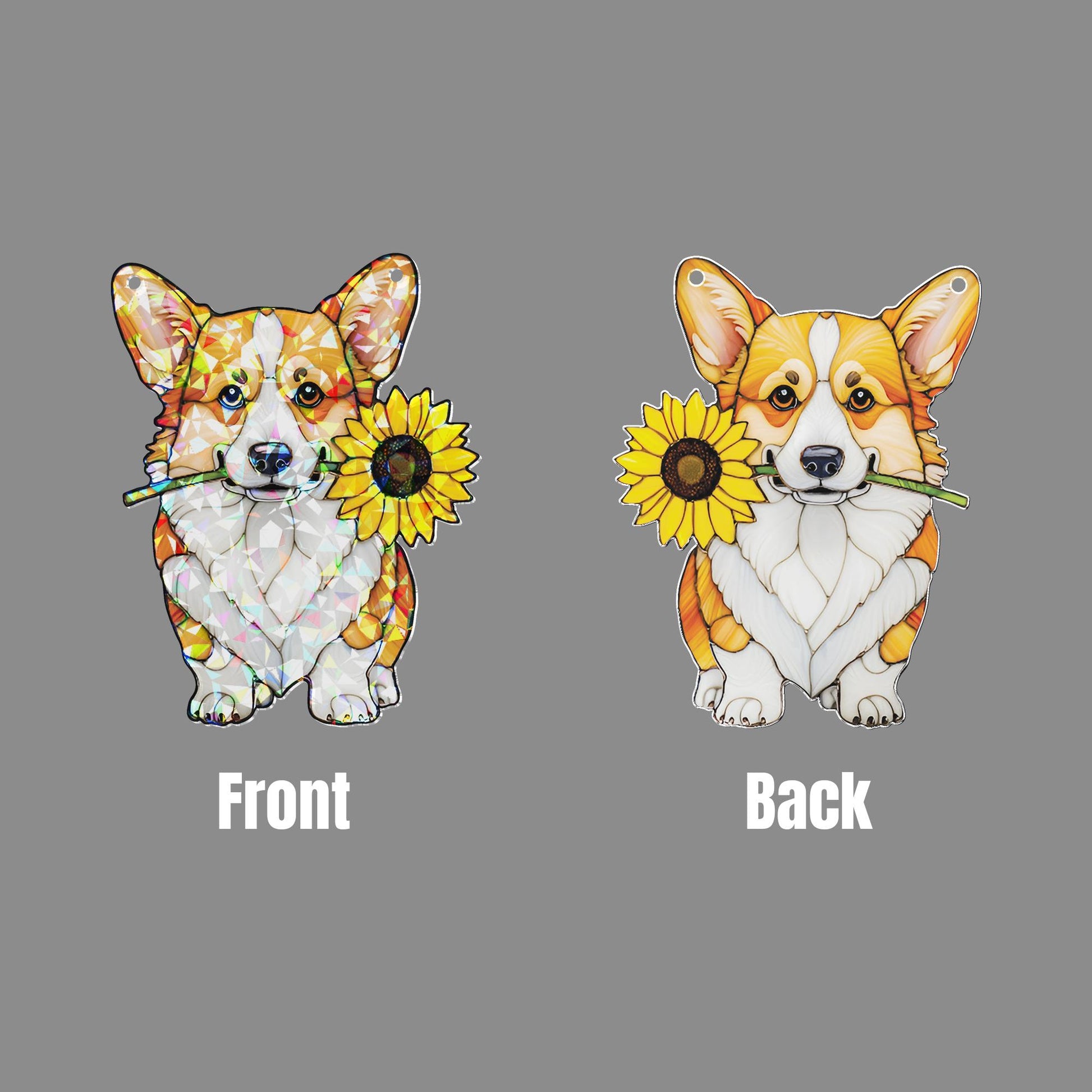 Corgi With Sunflower Hologram Acrylic Window Hanging, Corgi With Flower, Corgi Mom Gift, Dog Suncatcher, Dog Lover Gift, Gift For Dog Mom