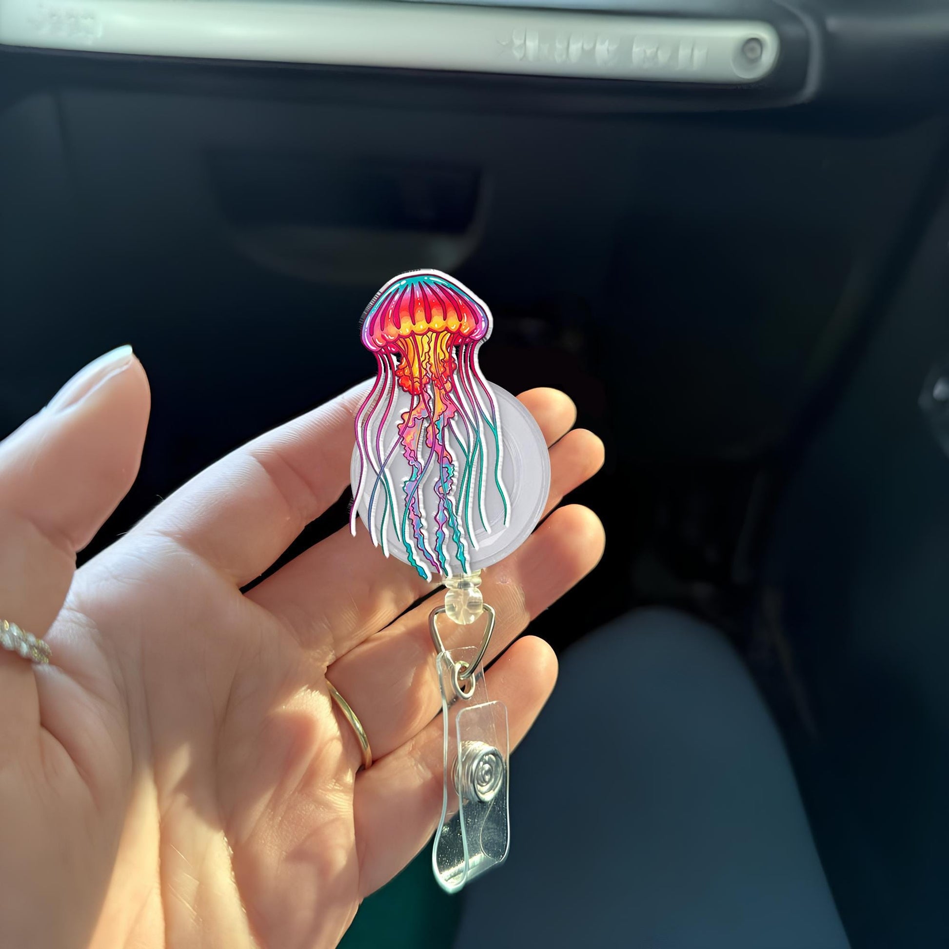 Colorful Jellyfish Badge Reel, Jellyfish  Lover Gift, Ocean Animal Lover, RN ID Holder, Nurse Gift, Gift For Nurse, Cute Animal Gift
