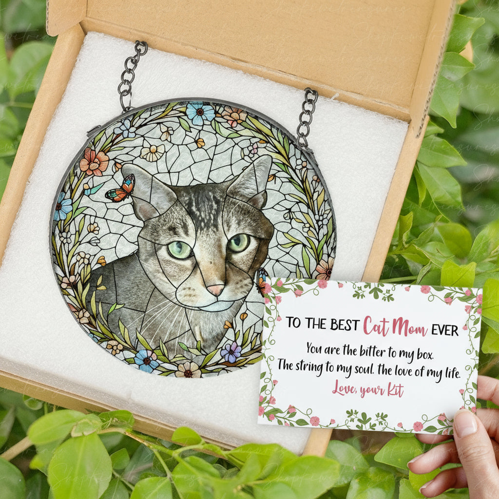 Custom Cat Portrait Glass Suncatcher, Glass Cat Memorial, Custom Cat Portrait from Photo, Sympathy Gifts, glass Cat, MOTHER'S DAY gift 2025