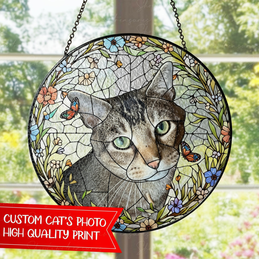 Custom Cat Portrait Glass Suncatcher, Glass Cat Memorial, Custom Cat Portrait from Photo, Sympathy Gifts, glass Cat, MOTHER'S DAY gift 2025