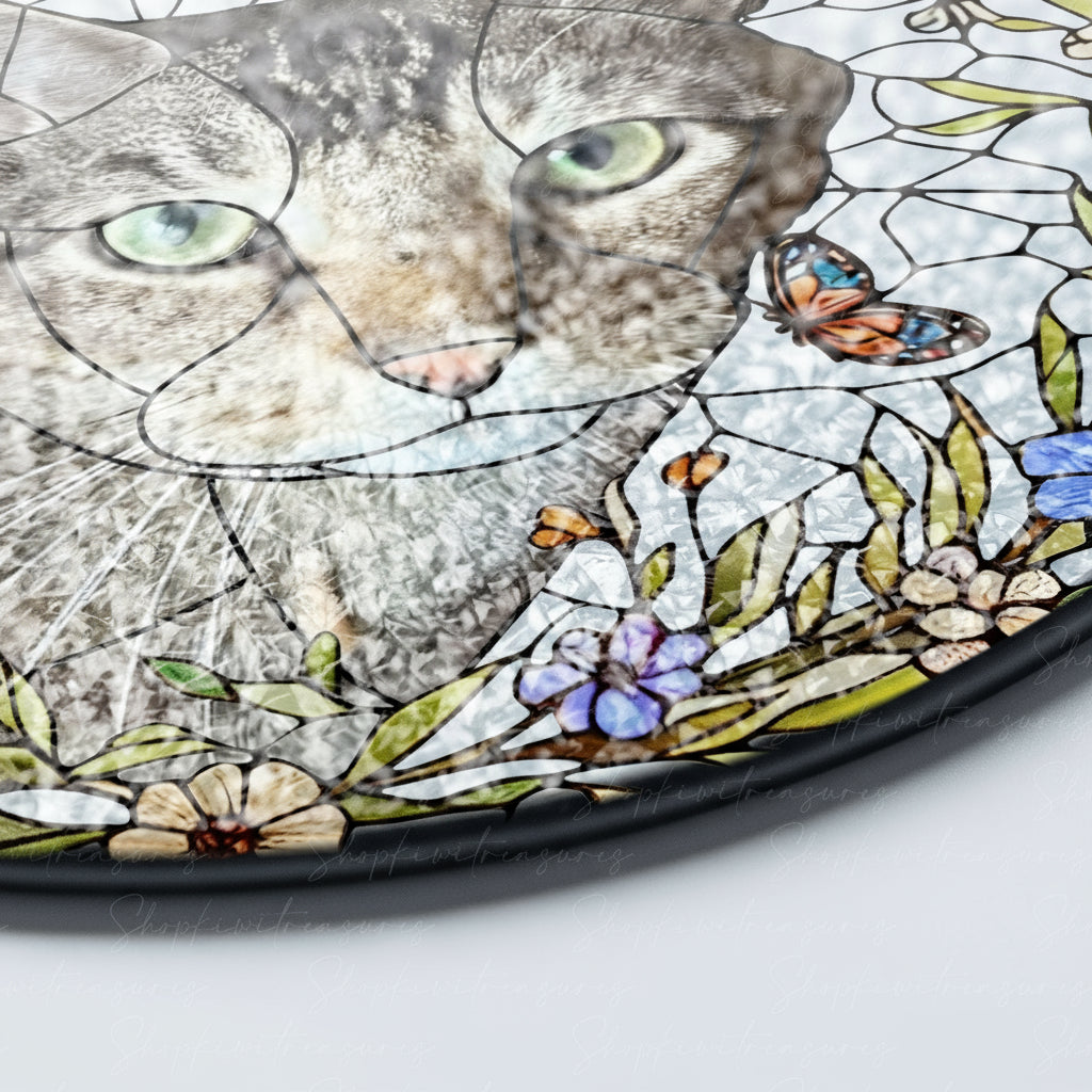 Custom Cat Portrait Glass Suncatcher, Glass Cat Memorial, Custom Cat Portrait from Photo, Sympathy Gifts, glass Cat, MOTHER'S DAY gift 2025