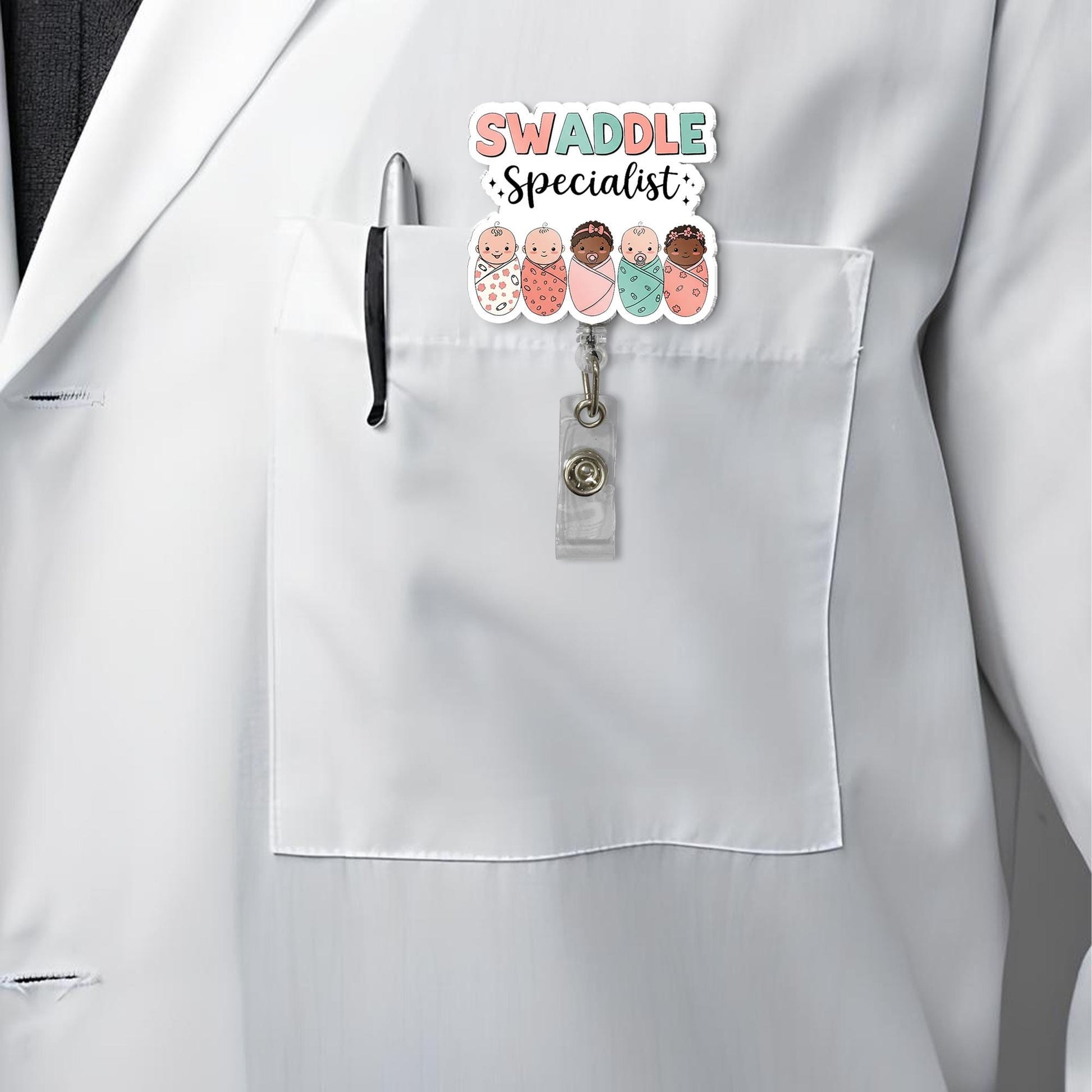 Swaddle Specialist Badge Reel, L&D Nurse badge Reel, Midwife Gift, NICU Id Holder Gift, Newborn Baby Badge reel, Nicu Gift, Heavy Duty