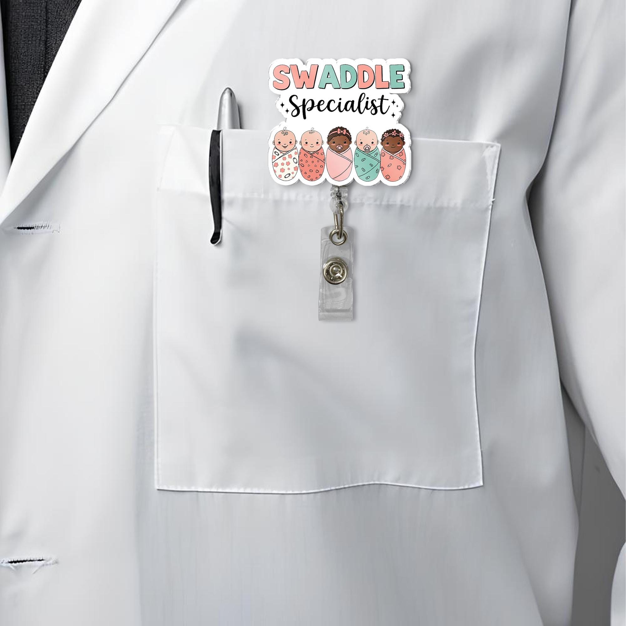 Swaddle Specialist Badge Reel, L&D Nurse badge Reel, Midwife Gift, NICU Id Holder Gift, Newborn Baby Badge reel, Nicu Gift, Heavy Duty