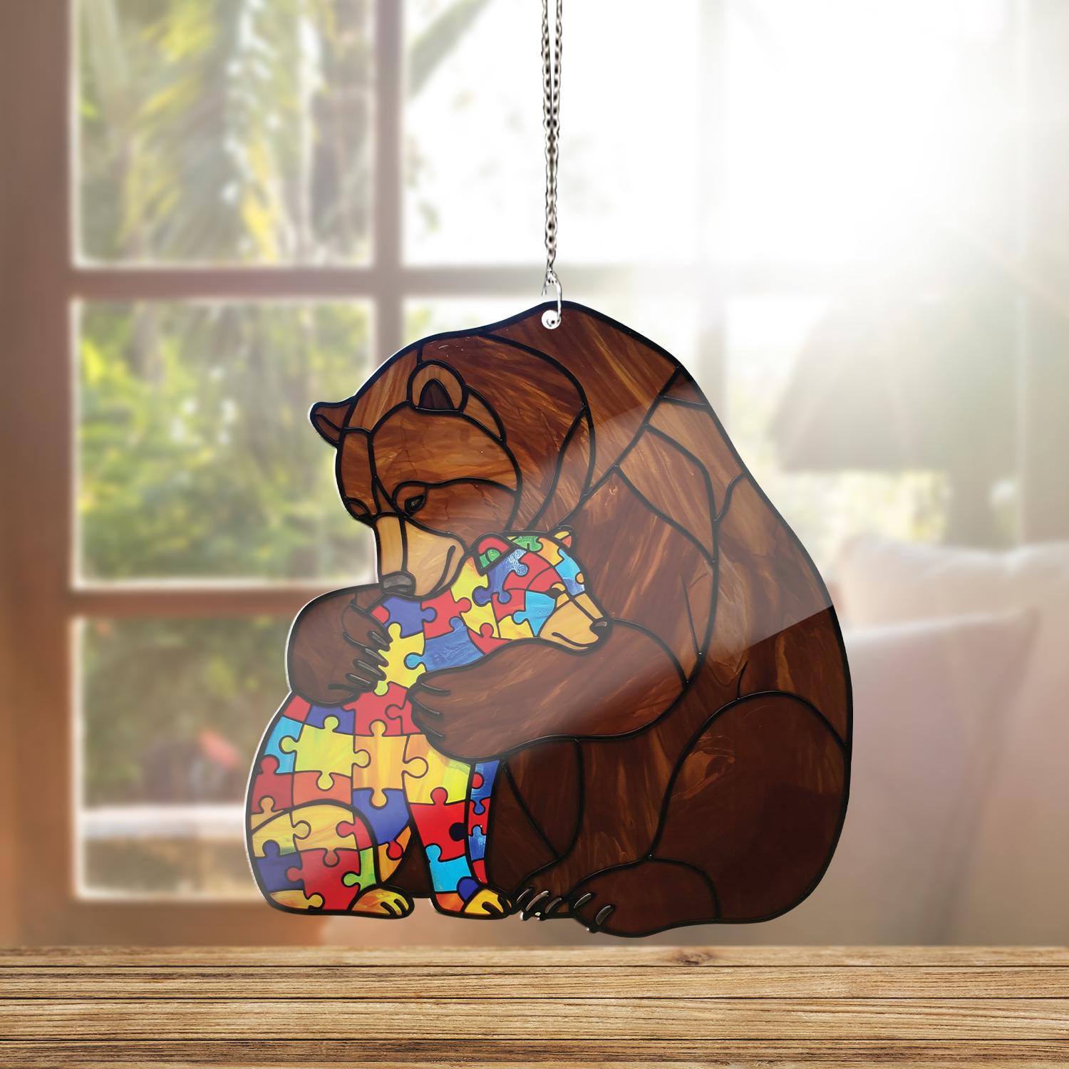 Autism Bear Mommy And Baby ACRYLIC Window Hanging, Bear Mom Decor, Autism Mom Gift, Autism Awareness Gift, Austim Month, Gift For Autism Mom