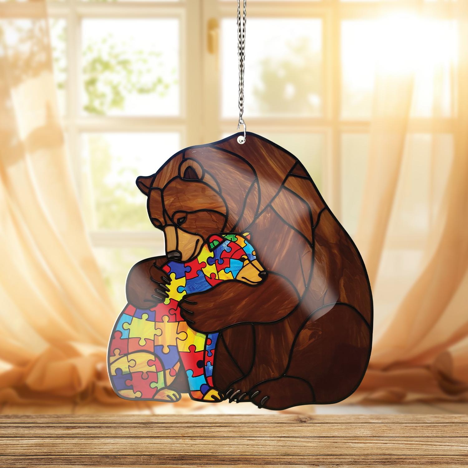 Autism Bear Mommy And Baby ACRYLIC Window Hanging, Bear Mom Decor, Autism Mom Gift, Autism Awareness Gift, Austim Month, Gift For Autism Mom