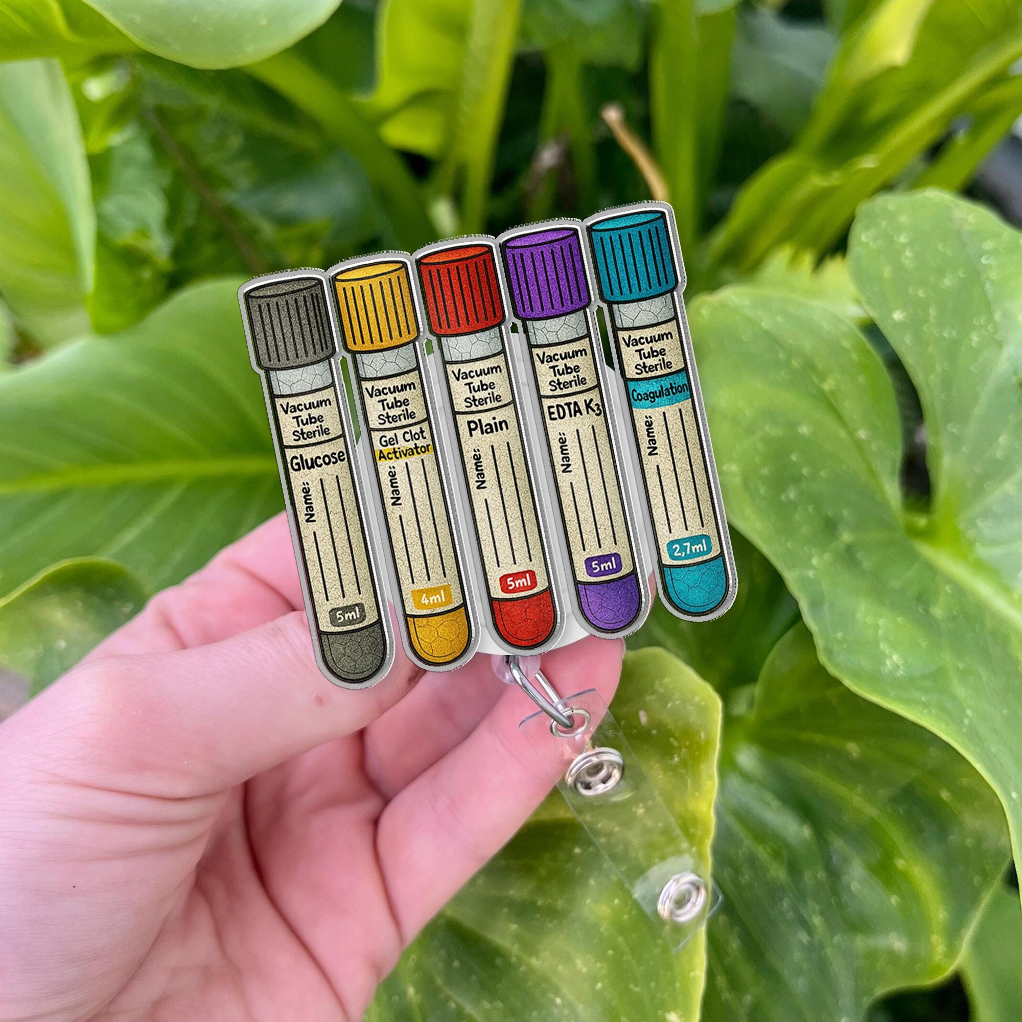 Colorful Blood Vial Tube Badge Reel | Lab Tech Phlebotomist ID Holder | Funny Nurse Gift | Medical Lab Badge Clip for Healthcare