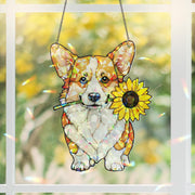 Corgi With Sunflower Hologram Acrylic Window Hanging, Corgi With Flower, Corgi Mom Gift, Dog Suncatcher, Dog Lover Gift, Gift For Dog Mom