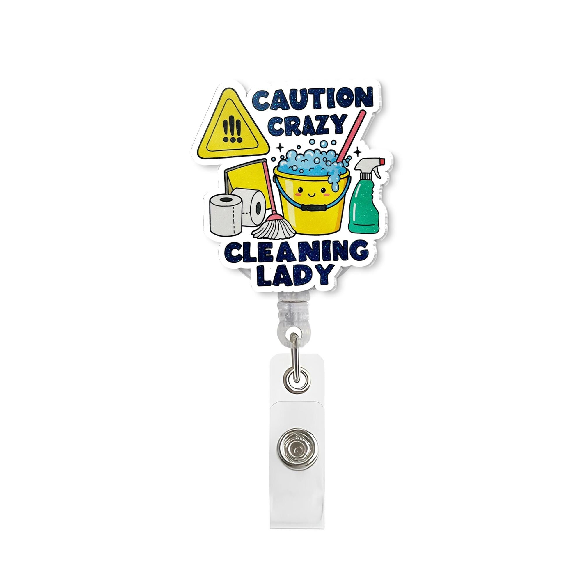 Crazy Cleaning Lady Badge Reel – Funny Janitor Maid ID Clip, Cleaner Gift Idea, Evs Badge Clip, Cleaning Lady Gift Idea, Gift For Her