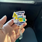 Crazy Cleaning Lady Badge Reel – Funny Janitor Maid ID Clip, Cleaner Gift Idea, Evs Badge Clip, Cleaning Lady Gift Idea, Gift For Her