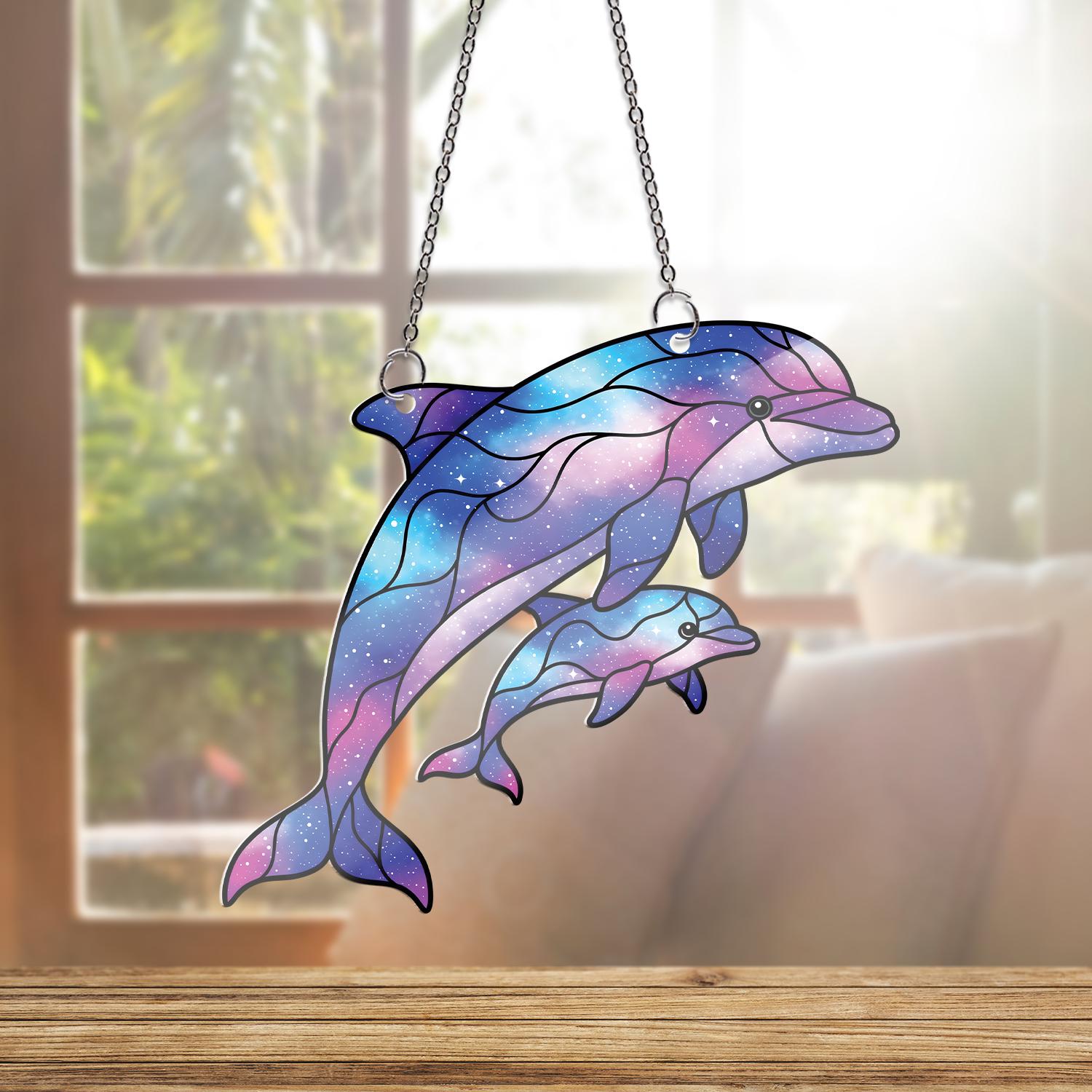 Galaxy Dolphin Acrylic Ornament Decor, Mother and Baby Acrylic Window Hanging, Mother's Day Gifts, Gift For Mom, Animal Lover Gift