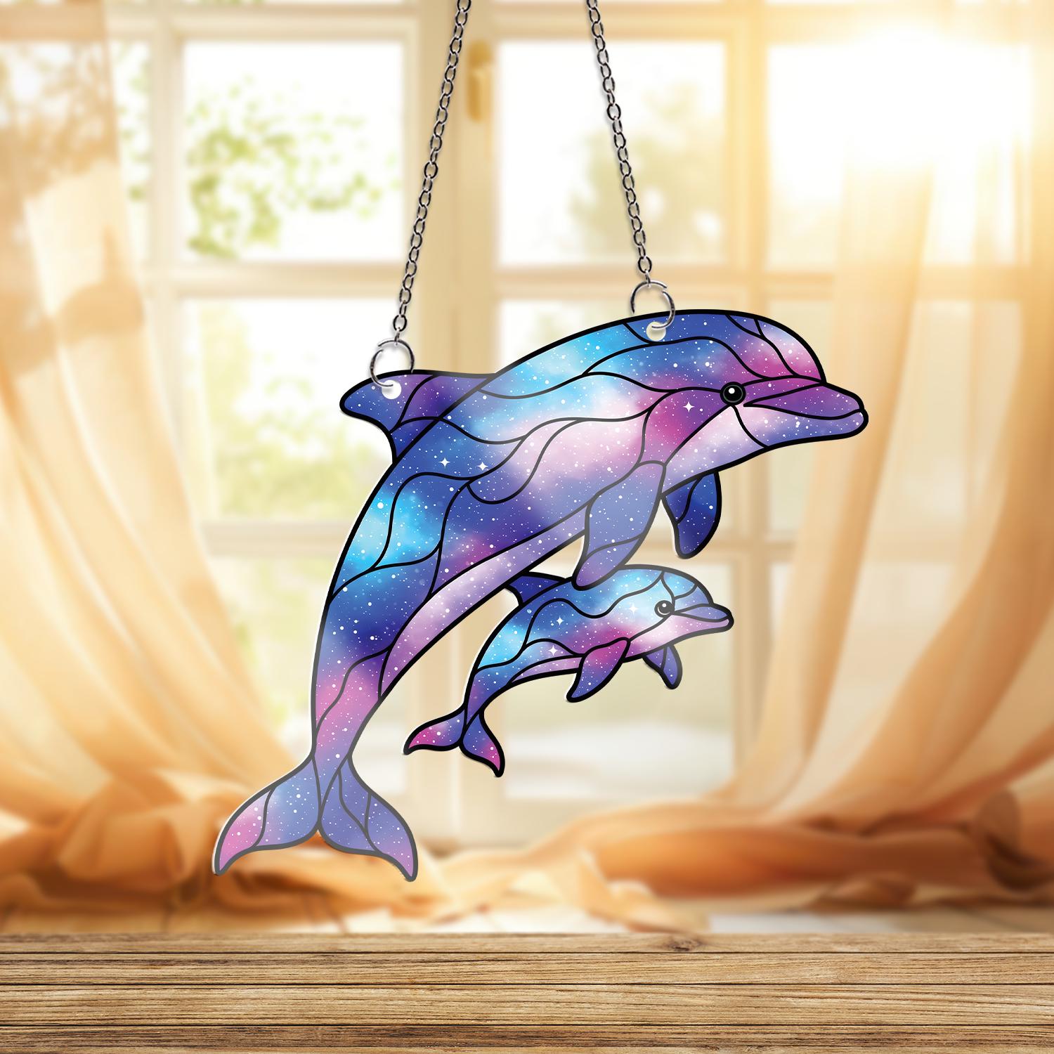 Galaxy Dolphin Acrylic Ornament Decor, Mother and Baby Acrylic Window Hanging, Mother's Day Gifts, Gift For Mom, Animal Lover Gift