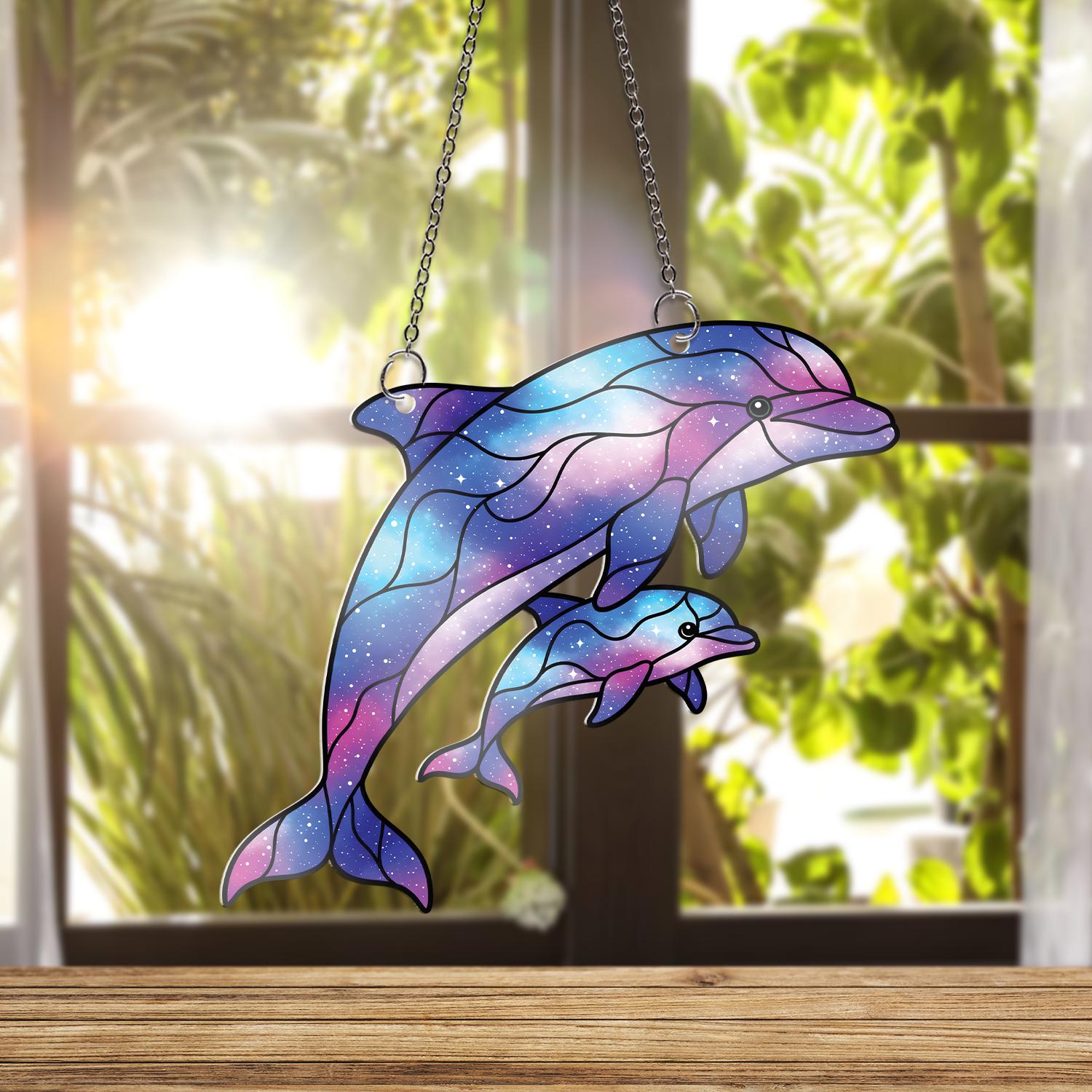 Galaxy Dolphin Acrylic Ornament Decor, Mother and Baby Acrylic Window Hanging, Mother's Day Gifts, Gift For Mom, Animal Lover Gift