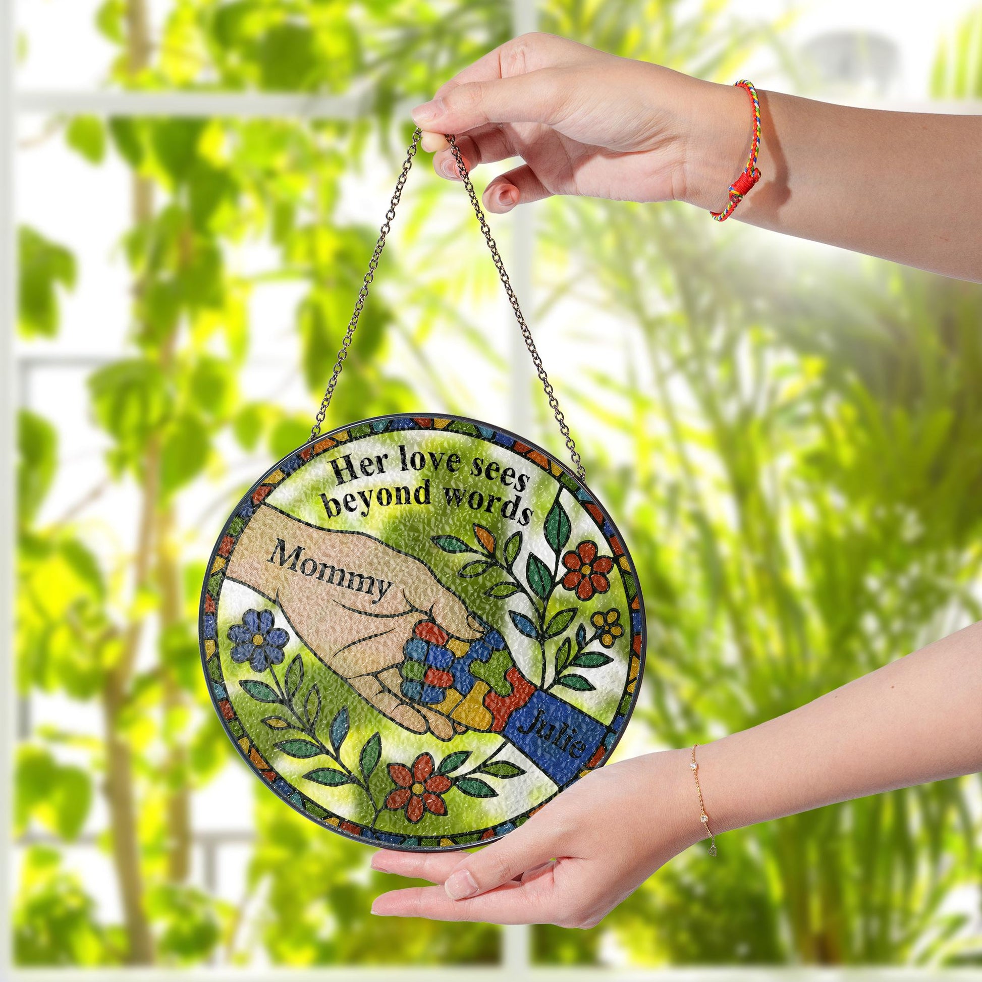 Custom Autism Mom Glass Suncatcher – Puzzle Piece Mother's Day Gift for Special Needs Mama - gift for autism grandma