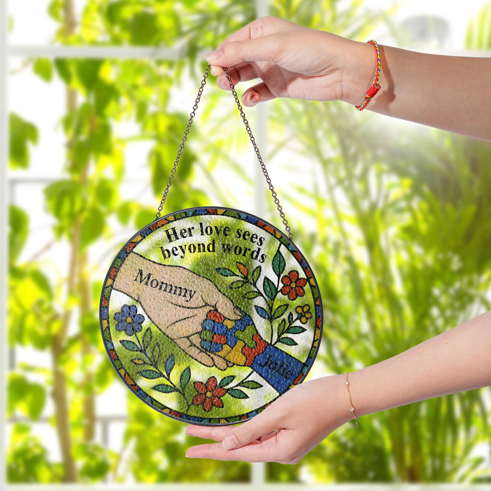 Custom Autism Mom Glass Suncatcher – Puzzle Piece Mother's Day Gift for Special Needs Mama - gift for autism grandma