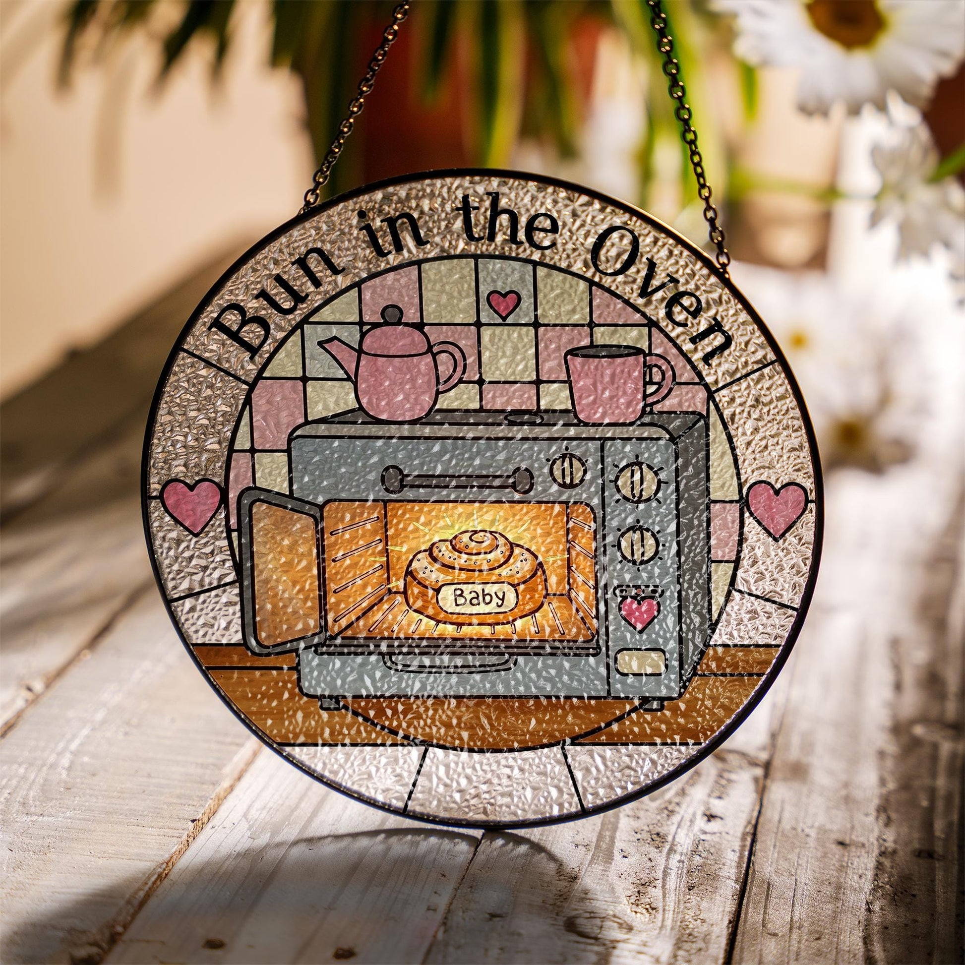 Bun in the Oven Glass Suncatcher Gift for Expecting Mom – Cute Pregnancy Window Decor for Mother's Day, custom gift for new mom
