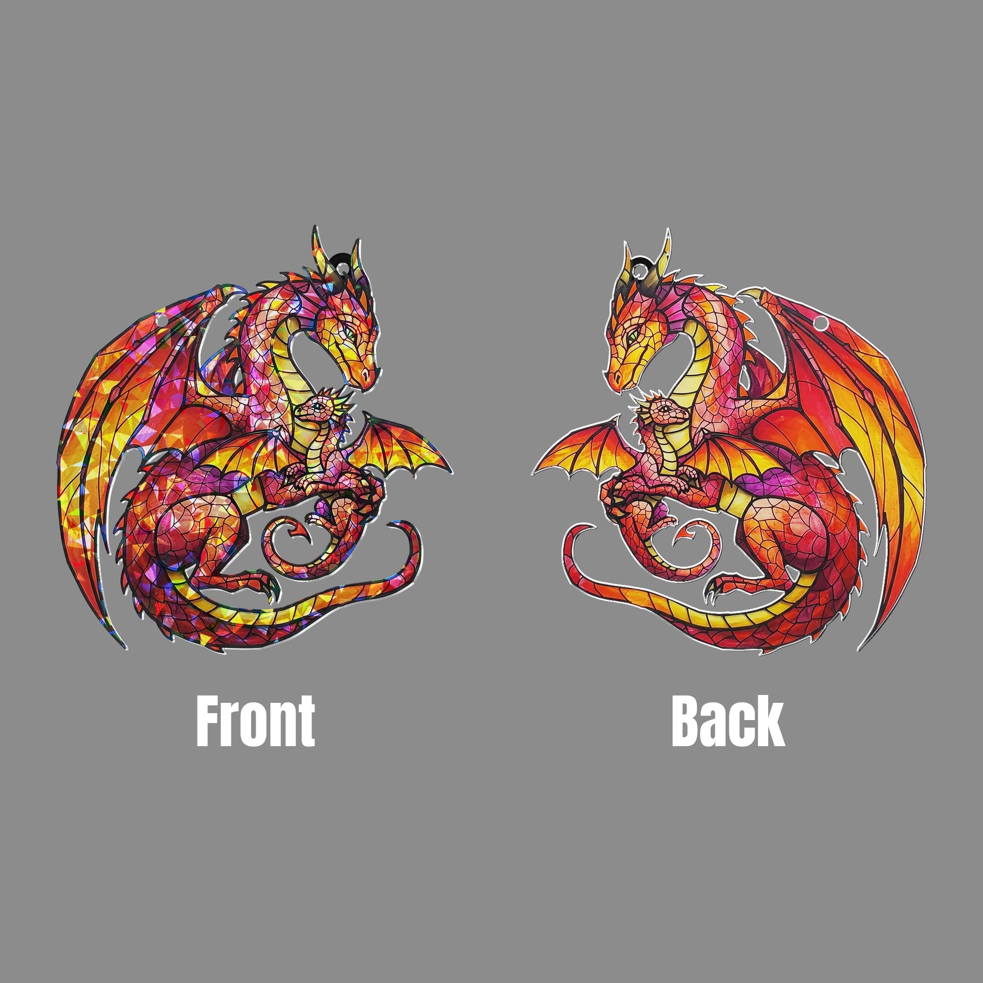 Dragon Mom and Baby Acrylic Hologram Suncatcher, Fantasy Stained Glass Decor, Broken Glass Style Hanging, Mythical Creature Gift, Dragon Mom