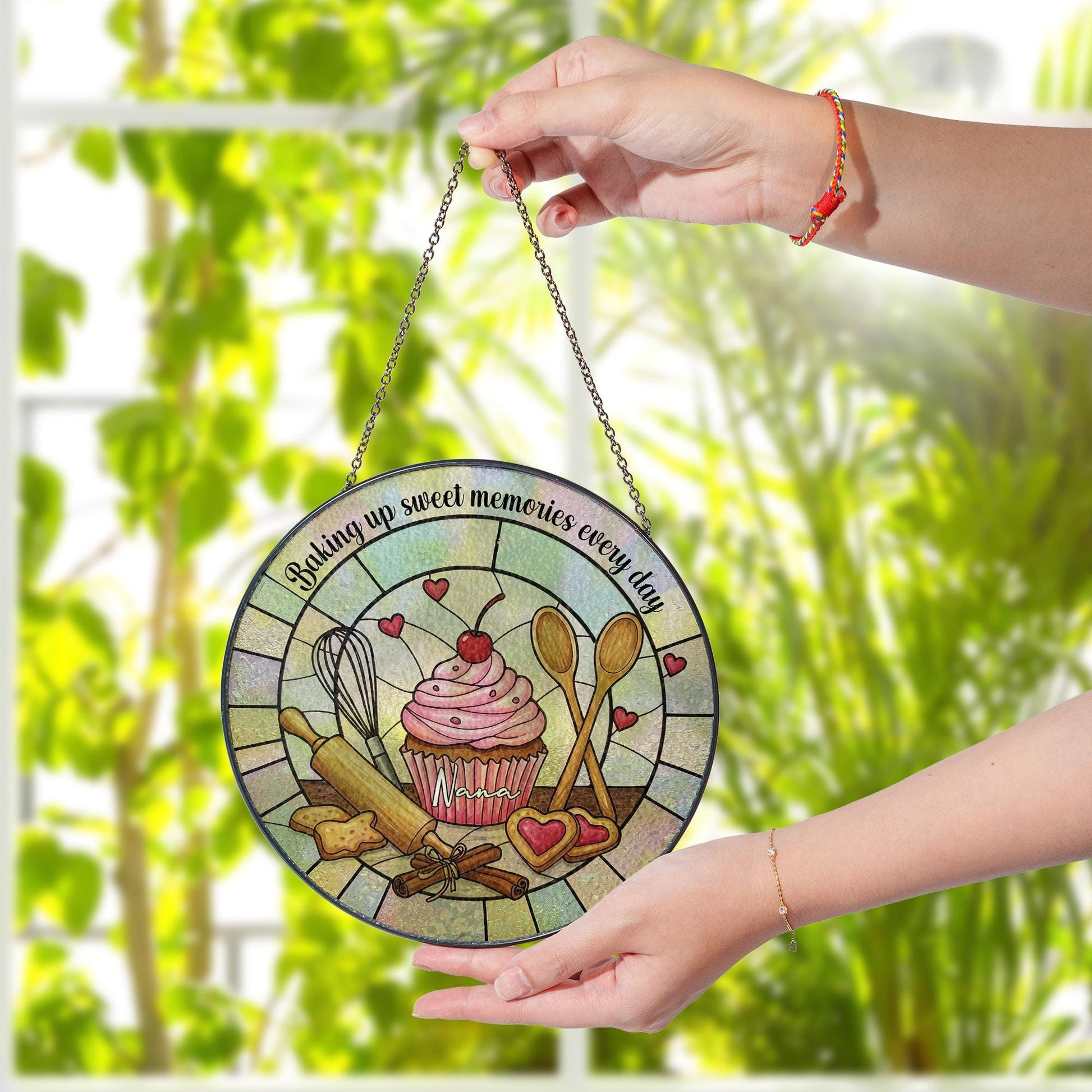Custom Baking Suncatcher for Mom or Grandma – Glass Window Decor Gift – Mother's Day Gift for Baker Mom – Sweet Memories Kitchen Ornament
