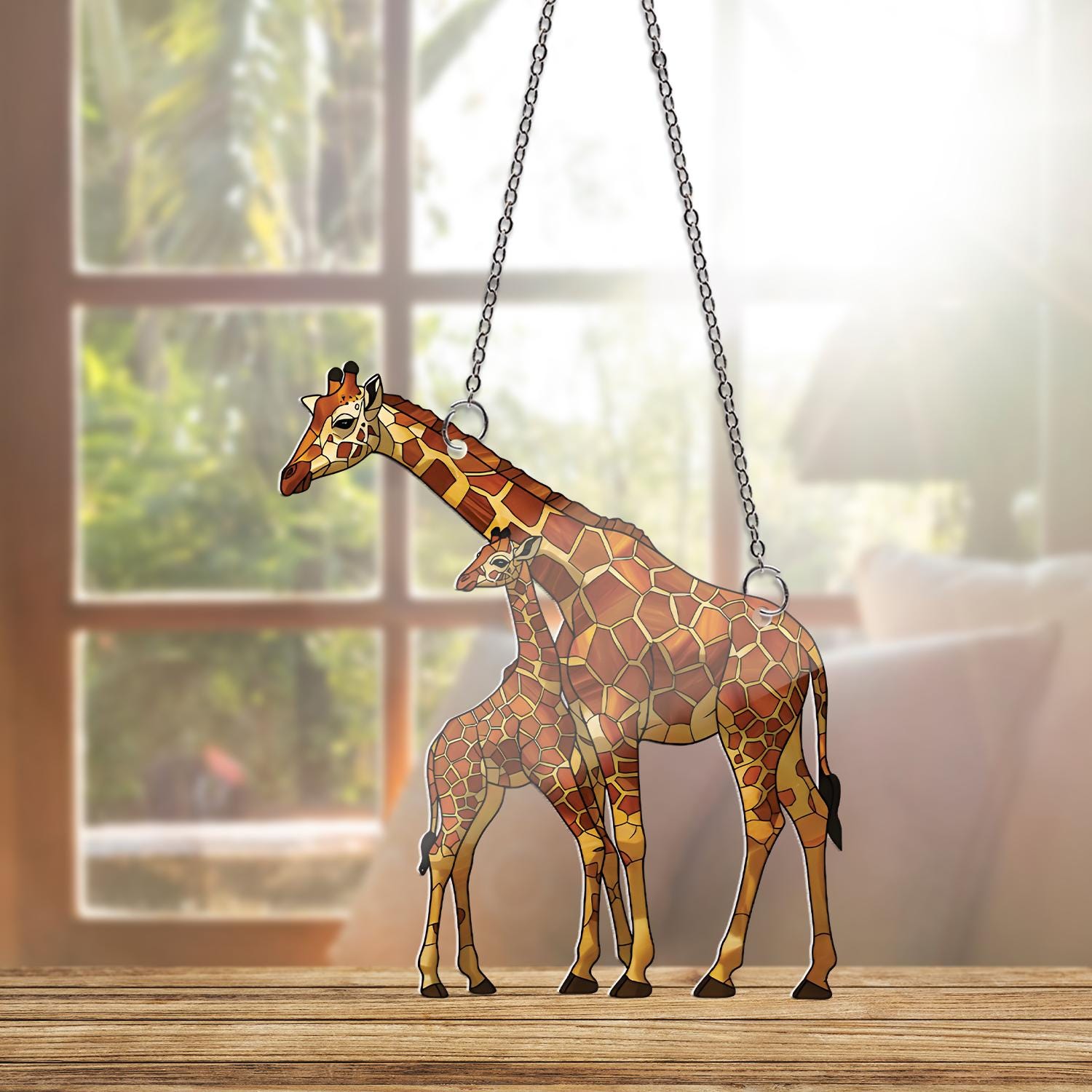 Giraffe Mom and Baby Acrylic Window Hanging, Mother's Day Gift, Wildlife Suncatcher, Animal Lover Decor, Protective Mom Gift