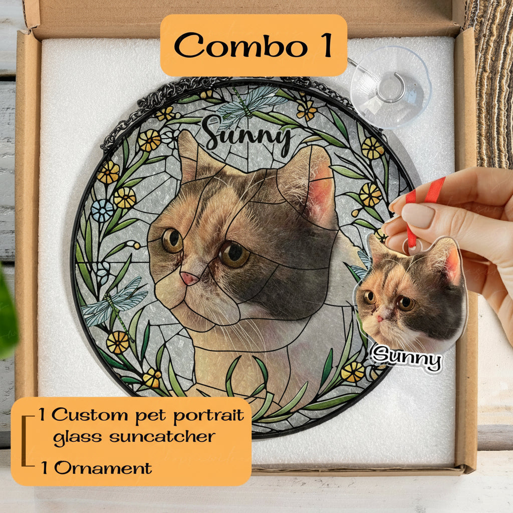 Custom Cat Portrait Glass Suncatcher, Glass Cat Memorial, Custom Cat Portrait from Photo, Sympathy Gifts, glass Cat, MOTHER'S DAY gift 2025