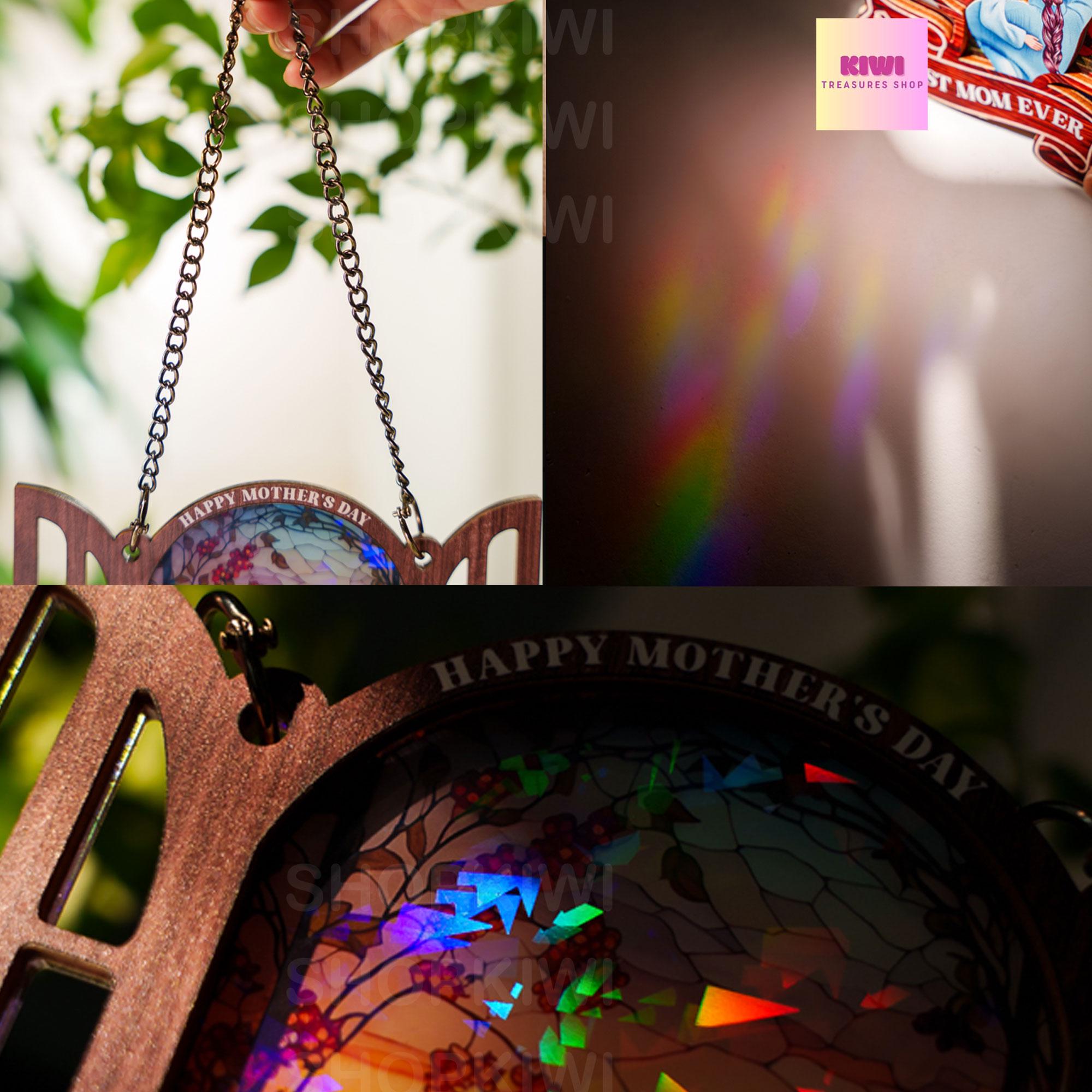 Custom Daddy Acrylic Wood Suncatcher | Holographic Mountain Scene Gift | Father's Day Personalized Hanging | “You Are the World” Quote