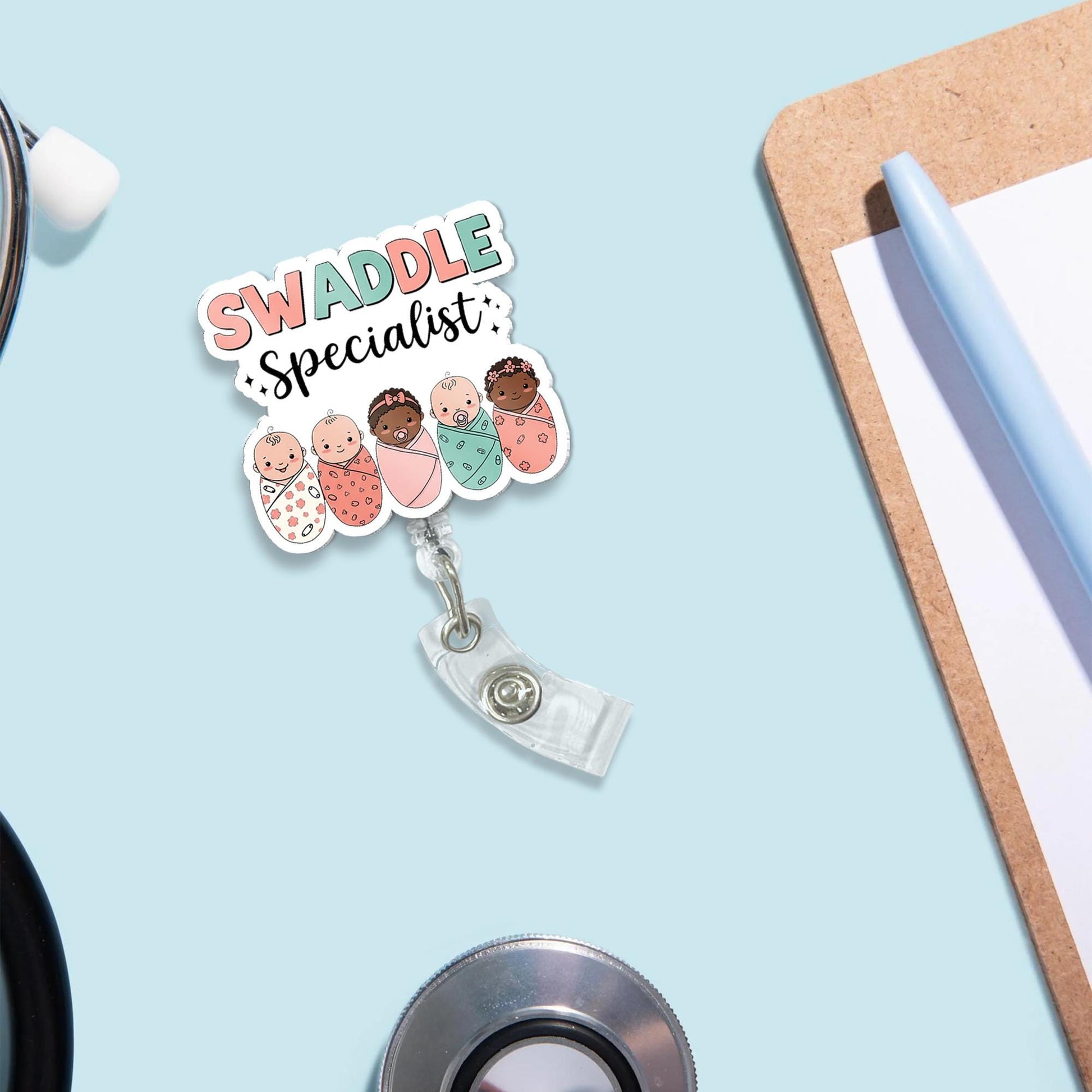 Swaddle Specialist Badge Reel, L&D Nurse badge Reel, Midwife Gift, NICU Id Holder Gift, Newborn Baby Badge reel, Nicu Gift, Heavy Duty