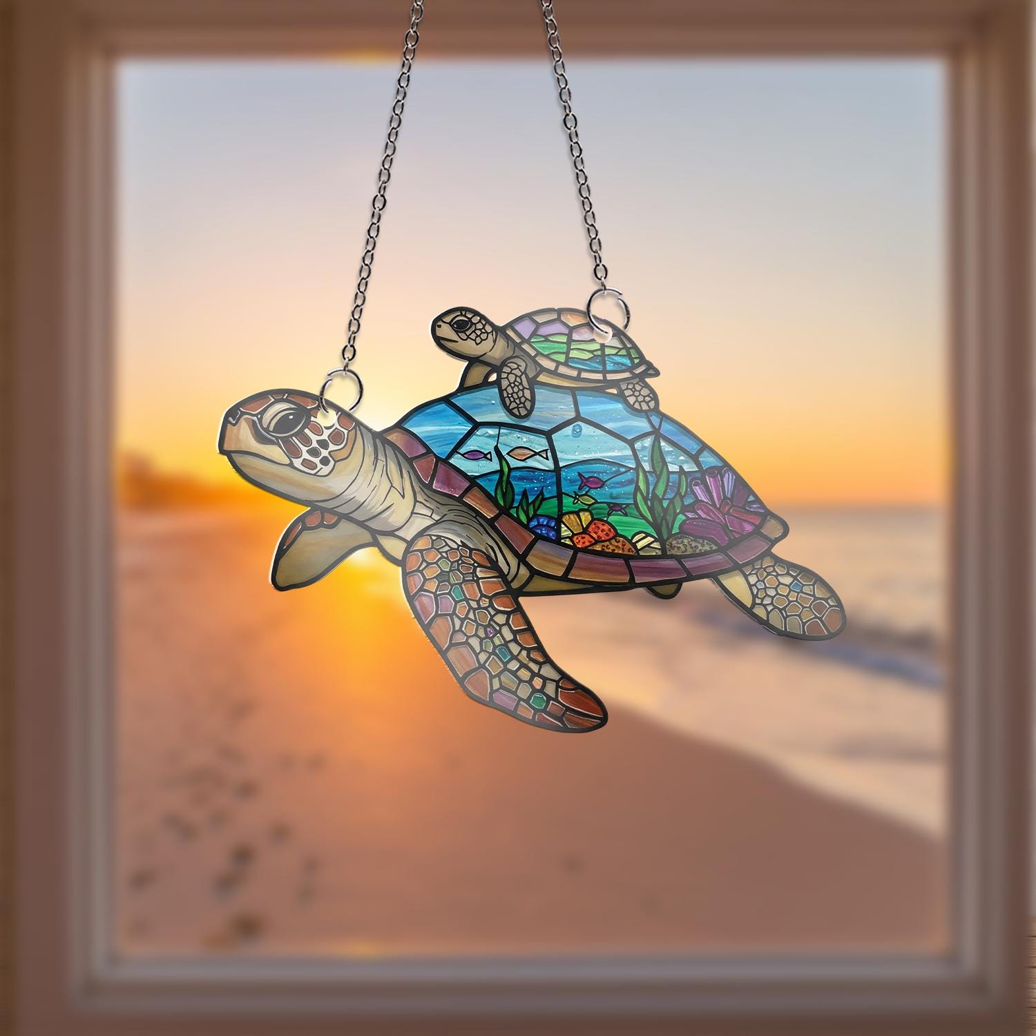 Turtle Mom and Baby Acrylic Window Hanging, Ocean Sea Turtle Art, Mother's Day Gift, Beach House Decor, Sea Life Gift, Gift For Mom
