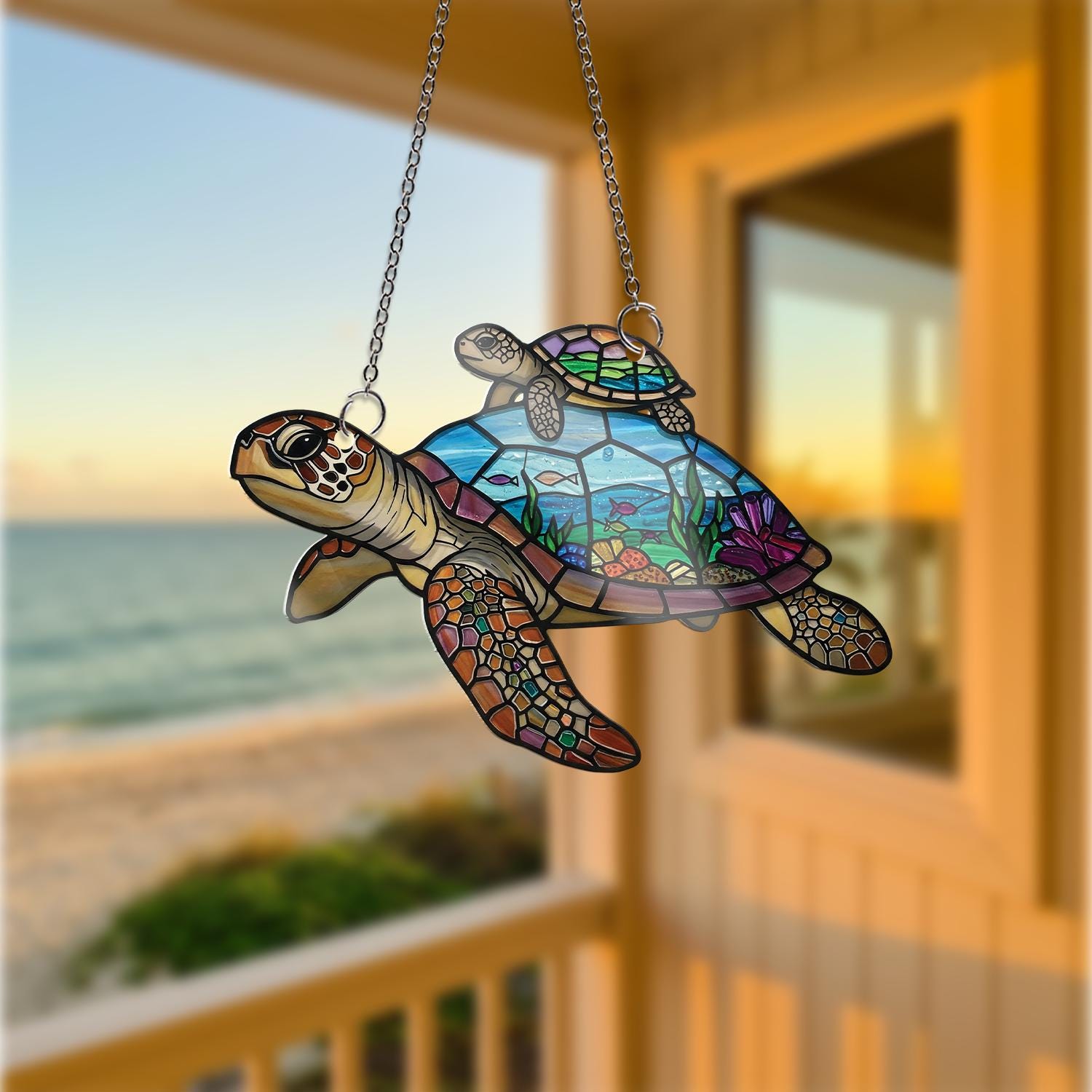 Turtle Mom and Baby Acrylic Window Hanging, Ocean Sea Turtle Art, Mother's Day Gift, Beach House Decor, Sea Life Gift, Gift For Mom