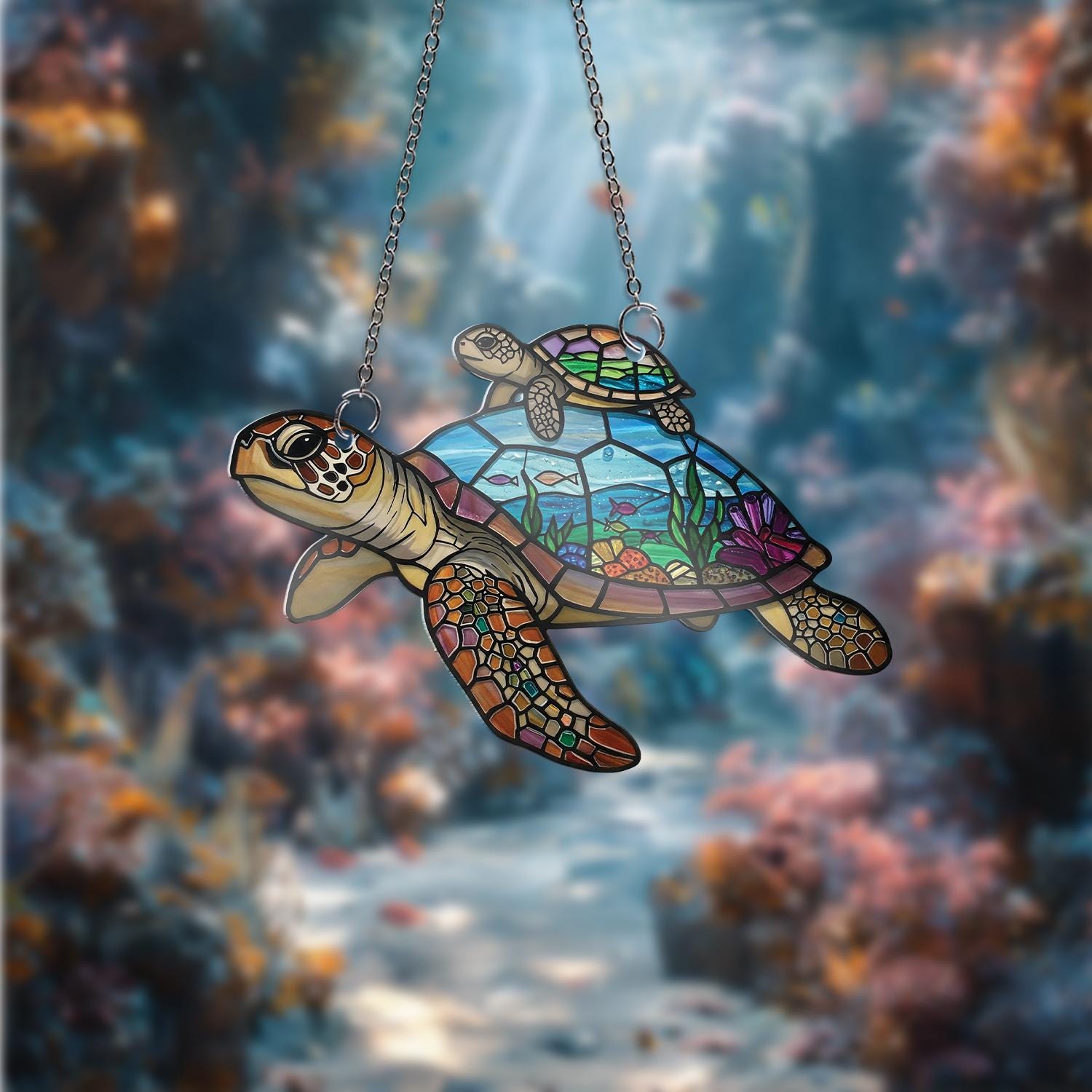 Turtle Mom and Baby Acrylic Window Hanging, Ocean Sea Turtle Art, Mother's Day Gift, Beach House Decor, Sea Life Gift, Gift For Mom