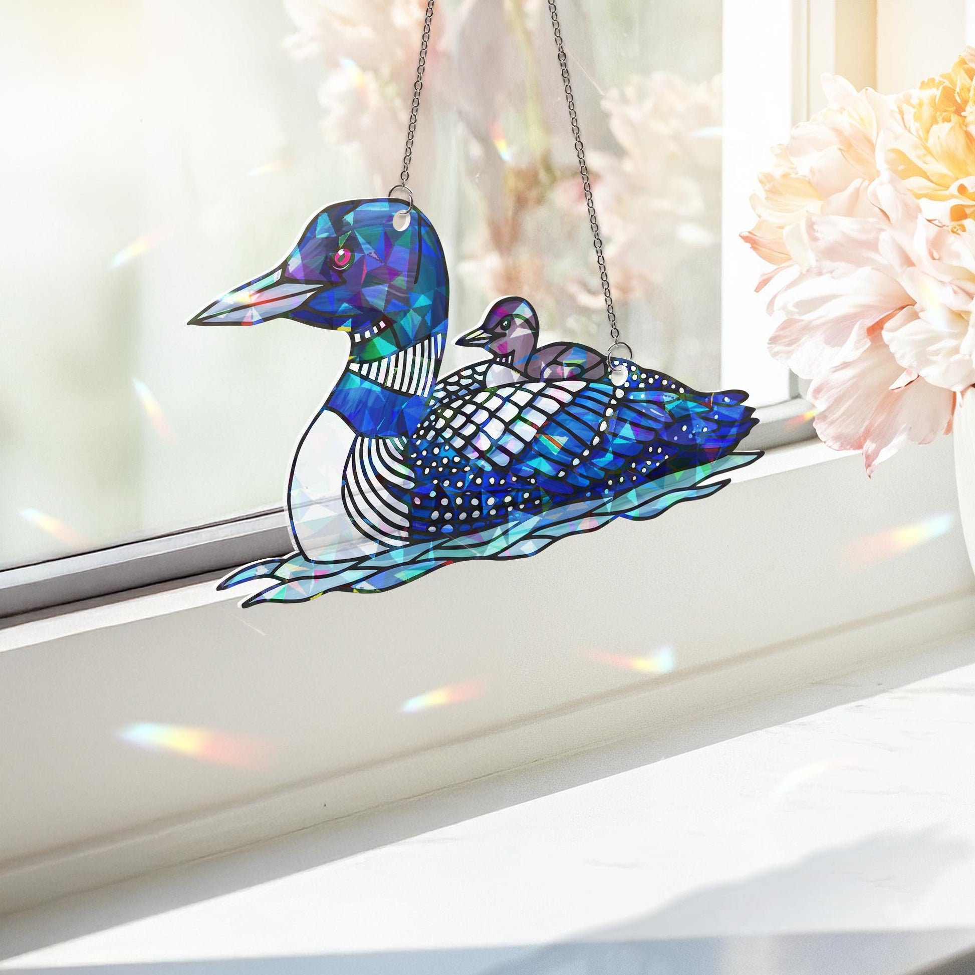 Loon Bird Mom and Baby Window Hanging, Acrylic Hologram Suncatcher, Mother's Day Gift for Bird Lovers, Mother's day gift for mom grandma