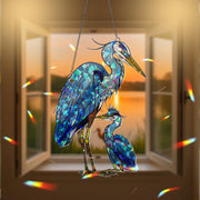Blue Great Heron Mom and Baby Suncatcher – Holographic Window Hanging Gift for Custom Mom on Mother's Day gift