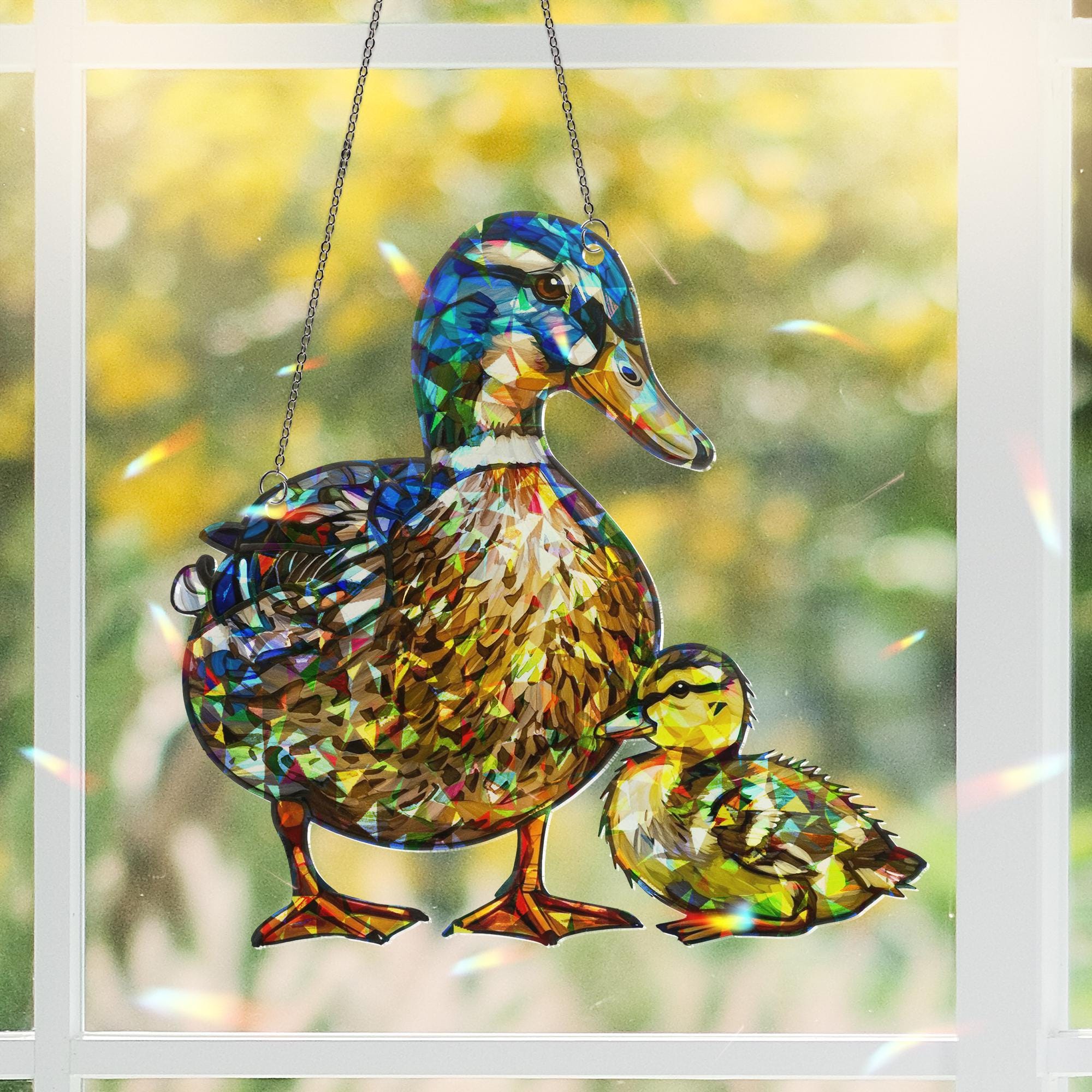 Holographic Mallard Duck Suncatcher – Mother Duck and Baby Window Hanging Gift for Mom – Inspired Mother’s Day Gift for Bird Lovers