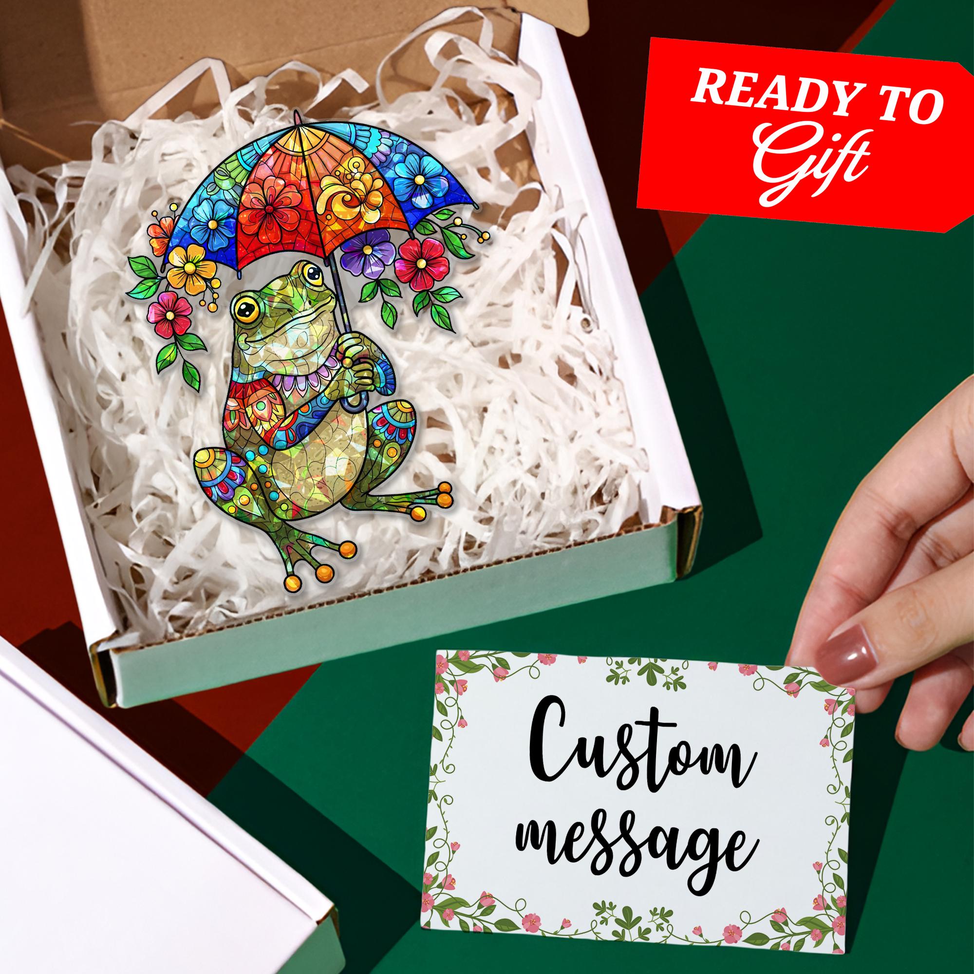 Colorful Frog Umbrella Window Hanging | Acrylic Suncatcher Decor | Whimsical Frog Gift | Flower Frog Art | Mother's Day Window Charm