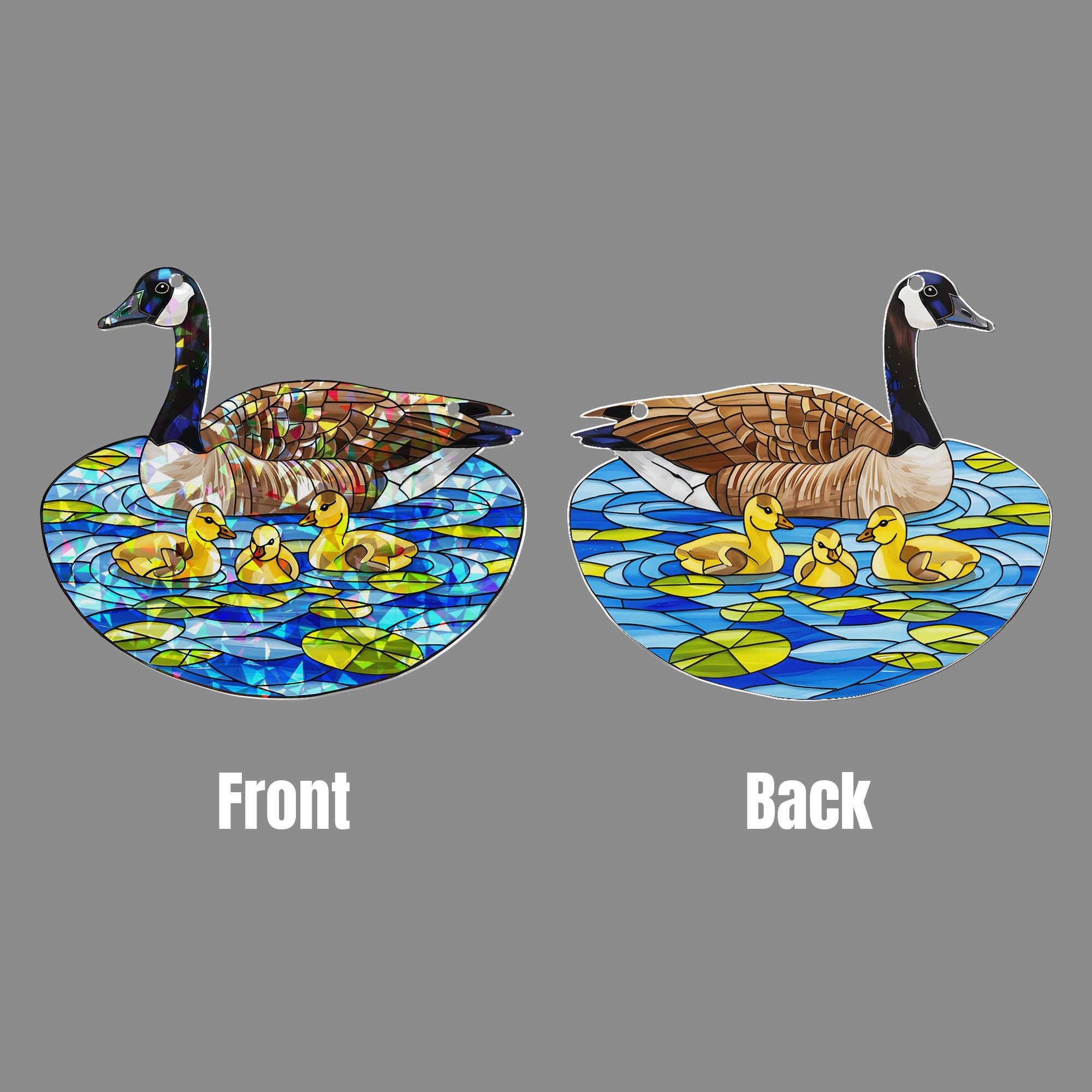 Acrylic Hologram Canada Goose Mom with Baby, Pond Scene, Mother's Day Gift, Iridescent Nature Decor, Wildlife Art, Mom Gift