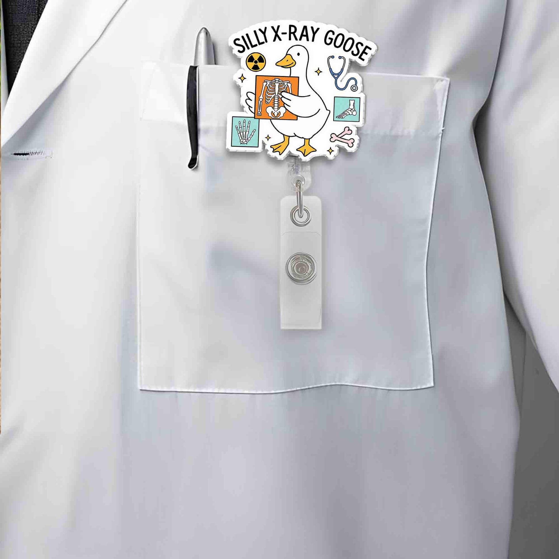 Silly X-ray Goose Badge Reel, Funny Radiology Gift for Rad Tech, Cute Retractable ID Holder for Nurse, Doctor, Vet, Medical Student