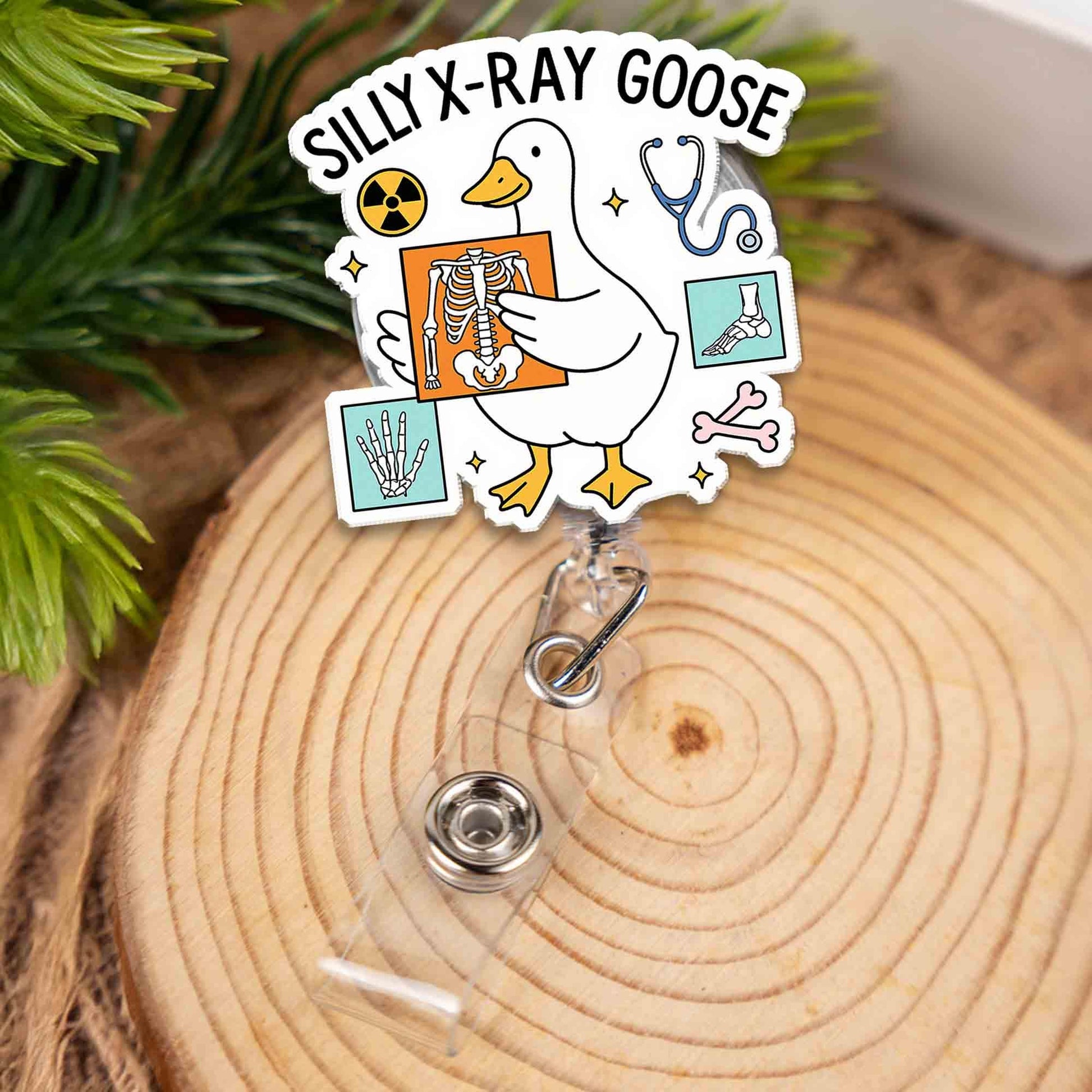 Silly X-ray Goose Badge Reel, Funny Radiology Gift for Rad Tech, Cute Retractable ID Holder for Nurse, Doctor, Vet, Medical Student