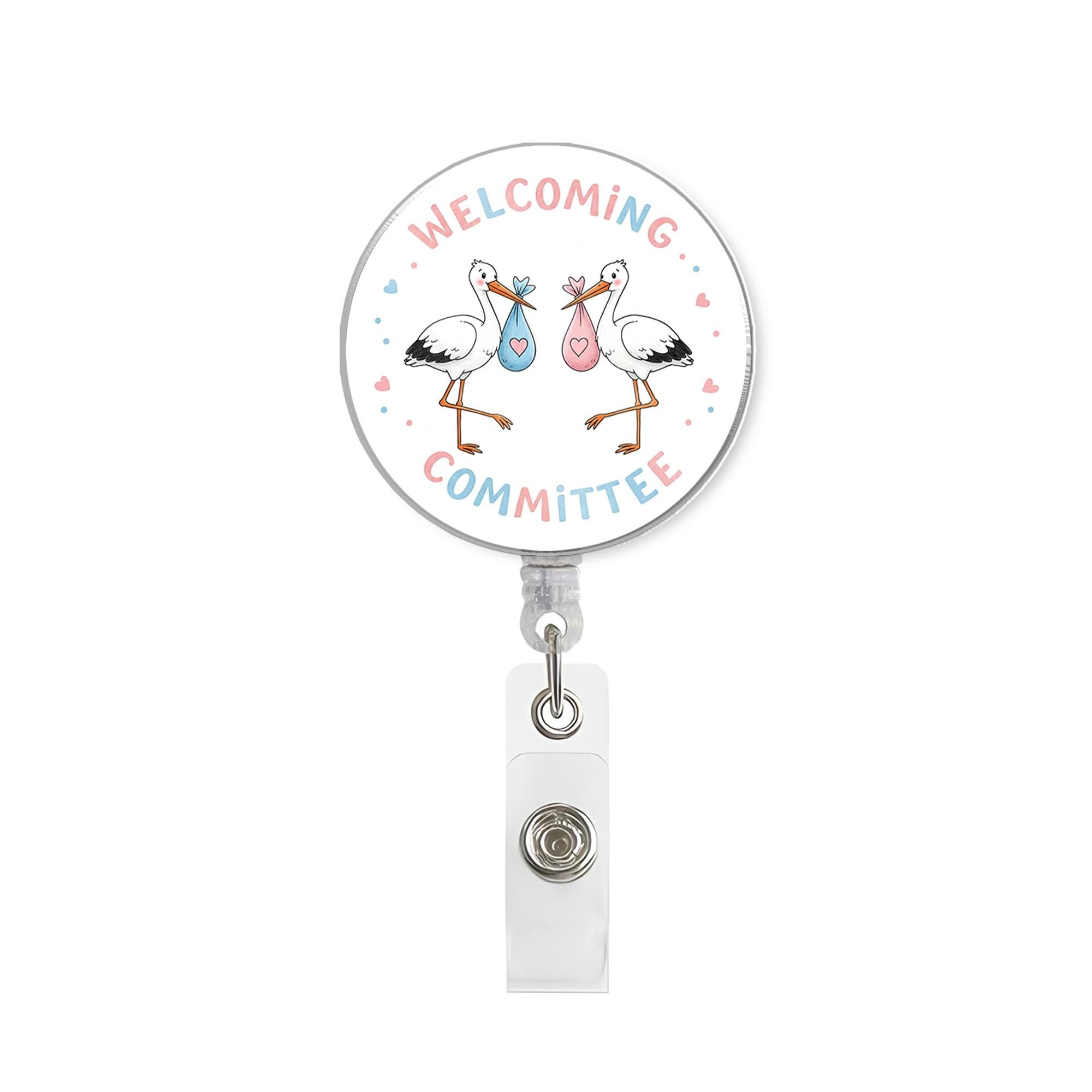 Stork Welcoming Committee Badge Reel | Cute Baby Arrival ID Holder | Gender Reveal Gift for Nurses, Doulas, Baby Shower Favor