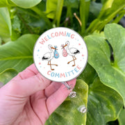 Stork Welcoming Committee Badge Reel | Cute Baby Arrival ID Holder | Gender Reveal Gift for Nurses, Doulas, Baby Shower Favor