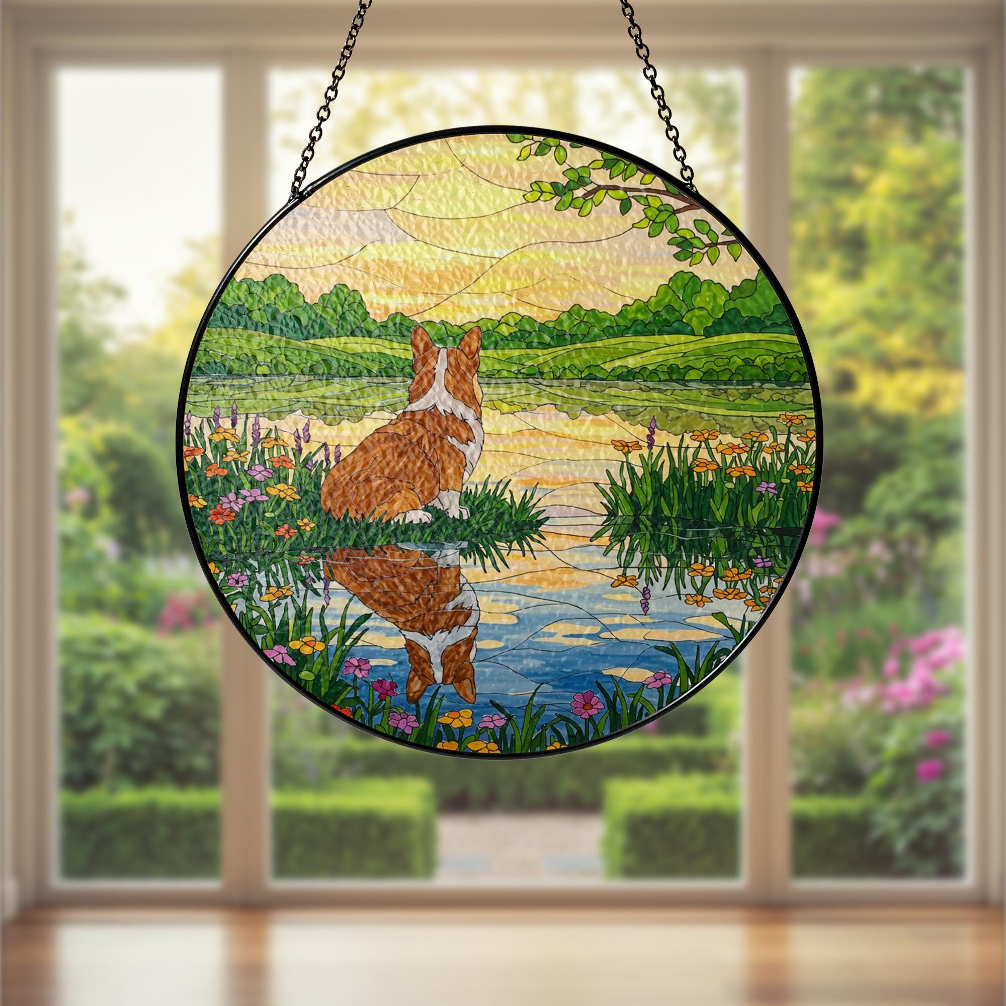 Corgi Reflection GLASS Suncatcher, Dog Lover Gift, Dog Suncatcher, Dog Window Decor, Corgi Mom Gift, Gift For Dog Mama, Corgi Decor