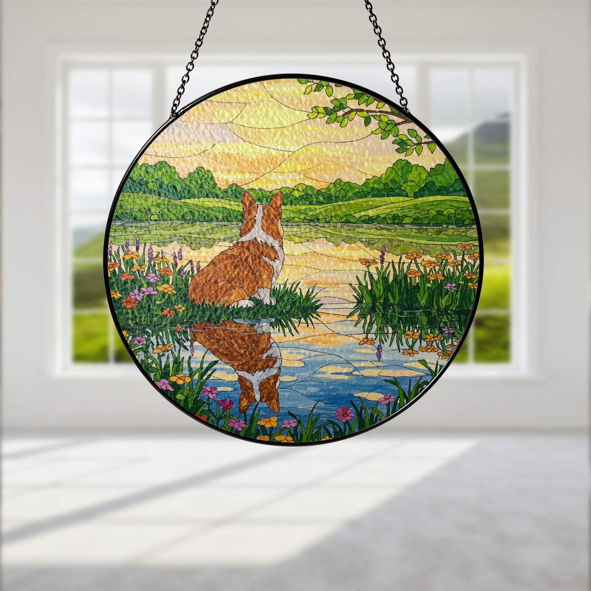 Corgi Reflection GLASS Suncatcher, Dog Lover Gift, Dog Suncatcher, Dog Window Decor, Corgi Mom Gift, Gift For Dog Mama, Corgi Decor