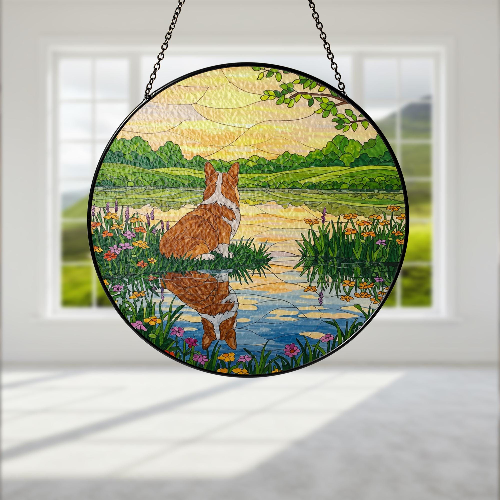 Corgi Reflection GLASS Suncatcher, Dog Lover Gift, Dog Suncatcher, Dog Window Decor, Corgi Mom Gift, Gift For Dog Mama, Corgi Decor