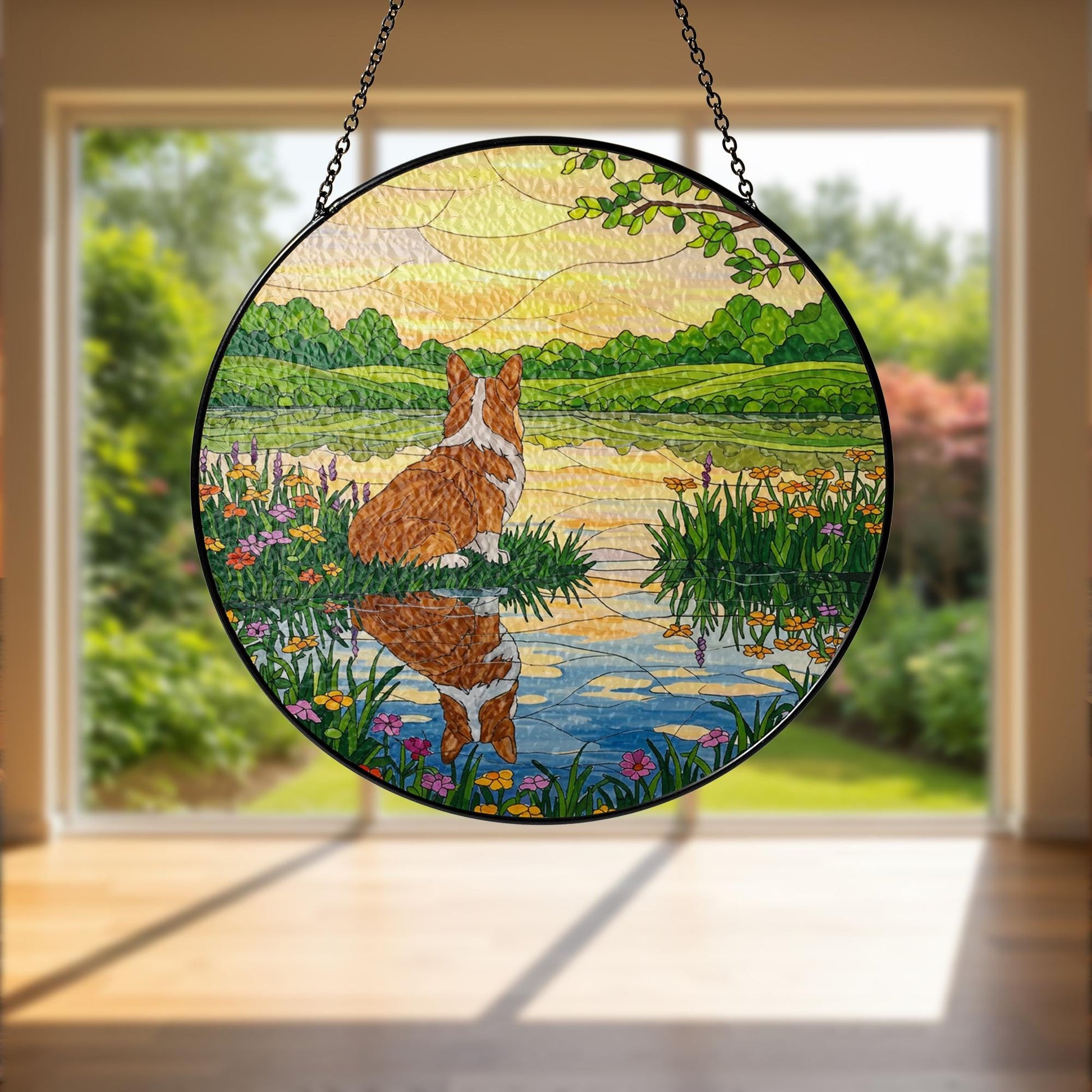 Corgi Reflection GLASS Suncatcher, Dog Lover Gift, Dog Suncatcher, Dog Window Decor, Corgi Mom Gift, Gift For Dog Mama, Corgi Decor