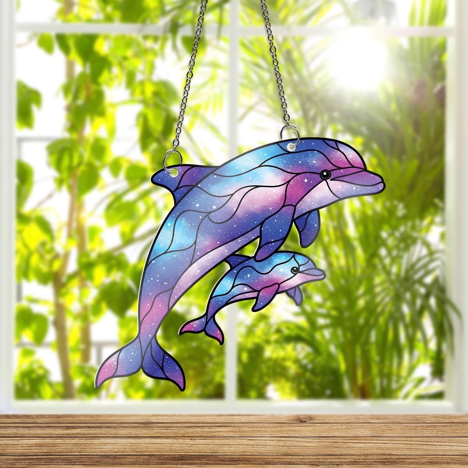 Galaxy Dolphin Acrylic Ornament Decor, Mother and Baby Acrylic Window Hanging, Mother's Day Gifts, Gift For Mom, Animal Lover Gift