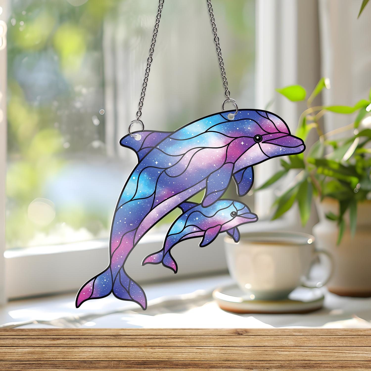 Galaxy Dolphin Acrylic Ornament Decor, Mother and Baby Acrylic Window Hanging, Mother's Day Gifts, Gift For Mom, Animal Lover Gift