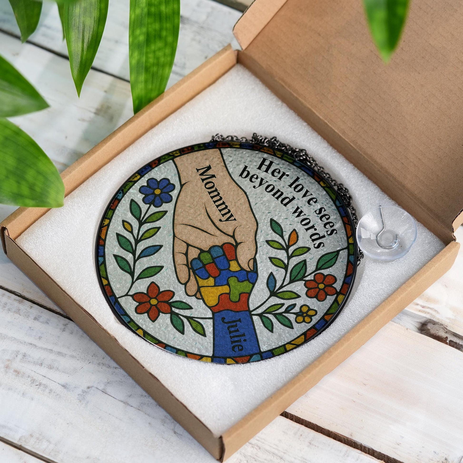 Custom Autism Mom Glass Suncatcher – Puzzle Piece Mother's Day Gift for Special Needs Mama - gift for autism grandma